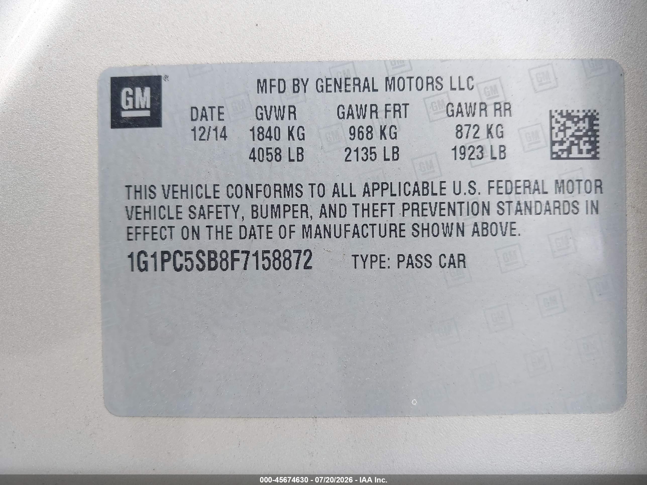 2015 Chevrolet Cruze 1lt Auto Gold vin: 1G1PC5SB8F7158872