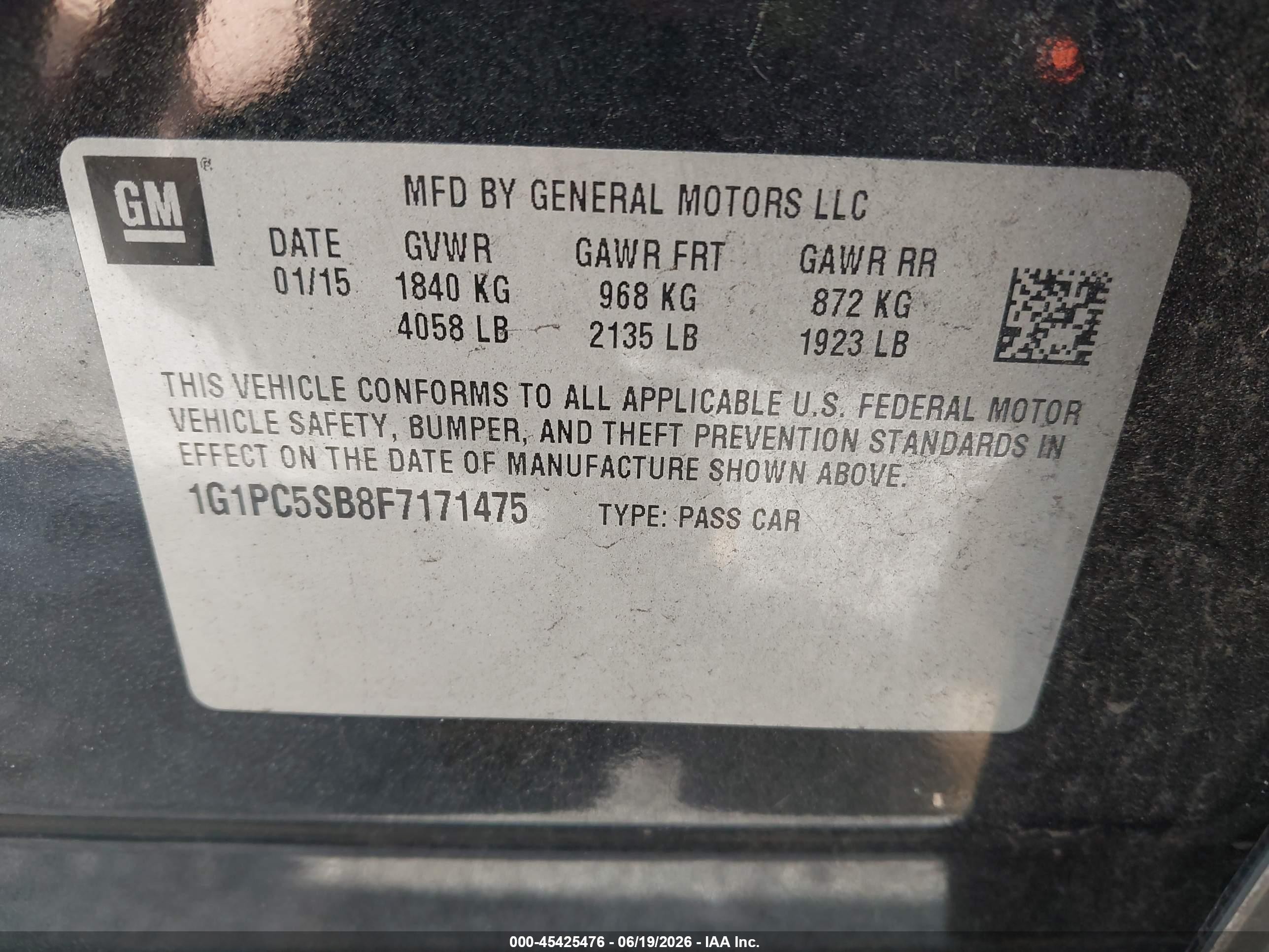 2015 Chevrolet Cruze 1lt Auto Black vin: 1G1PC5SB8F7171475