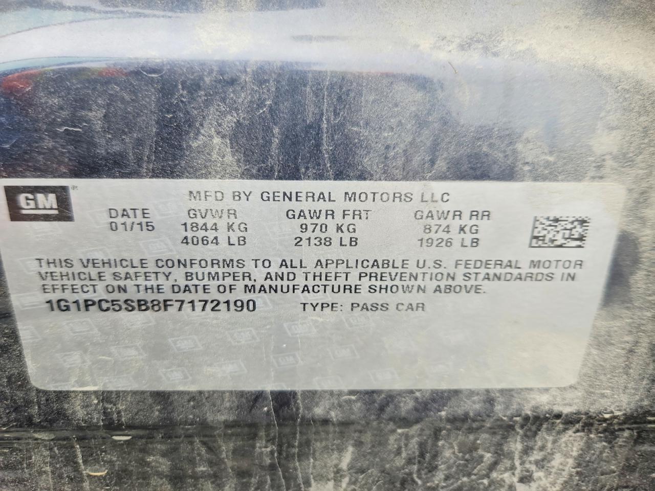 2015 Chevrolet Cruze Lt Charcoal vin: 1G1PC5SB8F7172190