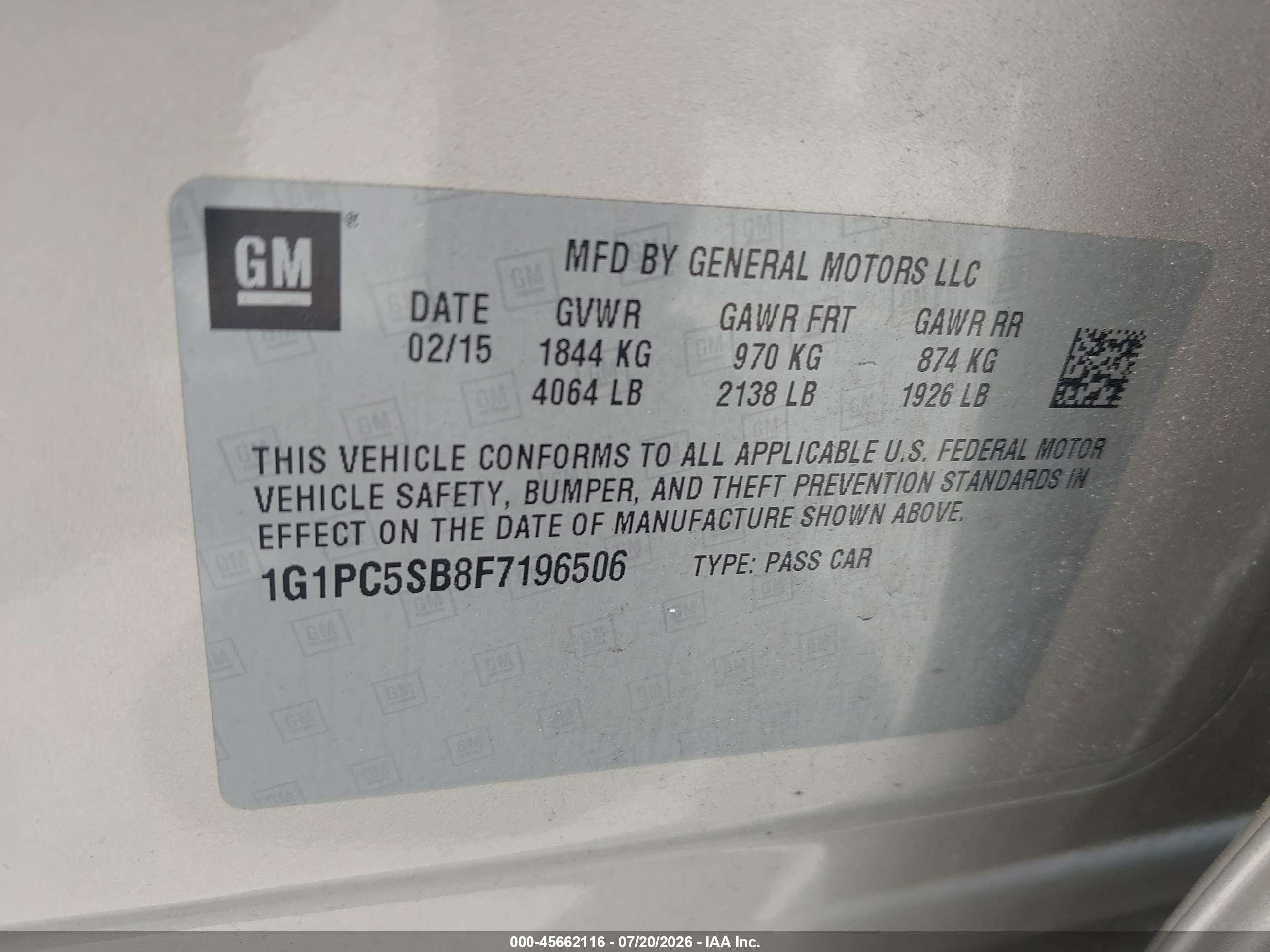 2015 Chevrolet Cruze 1lt Auto Silver vin: 1G1PC5SB8F7196506