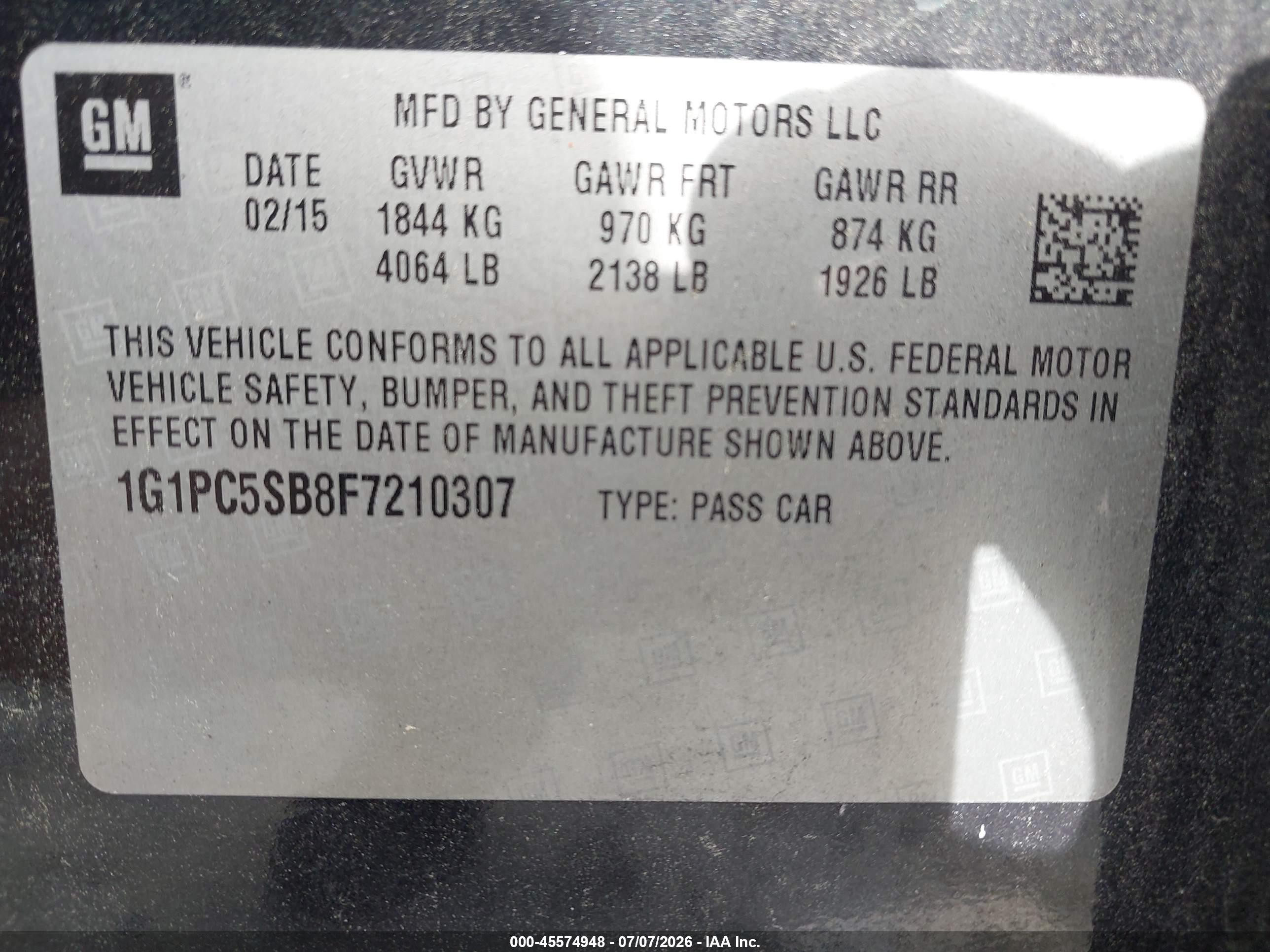 2015 Chevrolet Cruze 1lt Auto Black vin: 1G1PC5SB8F7210307