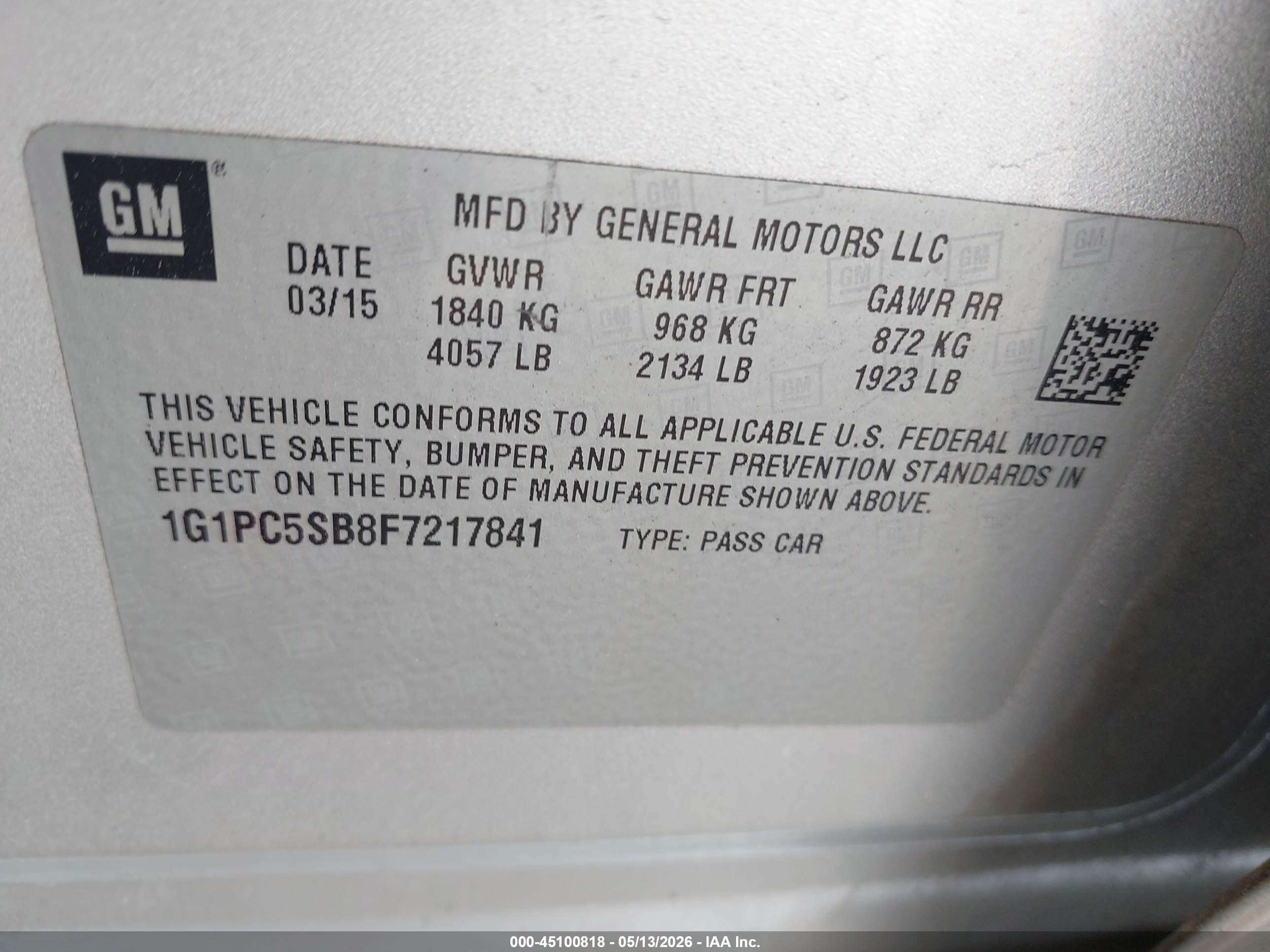 2015 Chevrolet Cruze 1lt Auto Silver vin: 1G1PC5SB8F7217841
