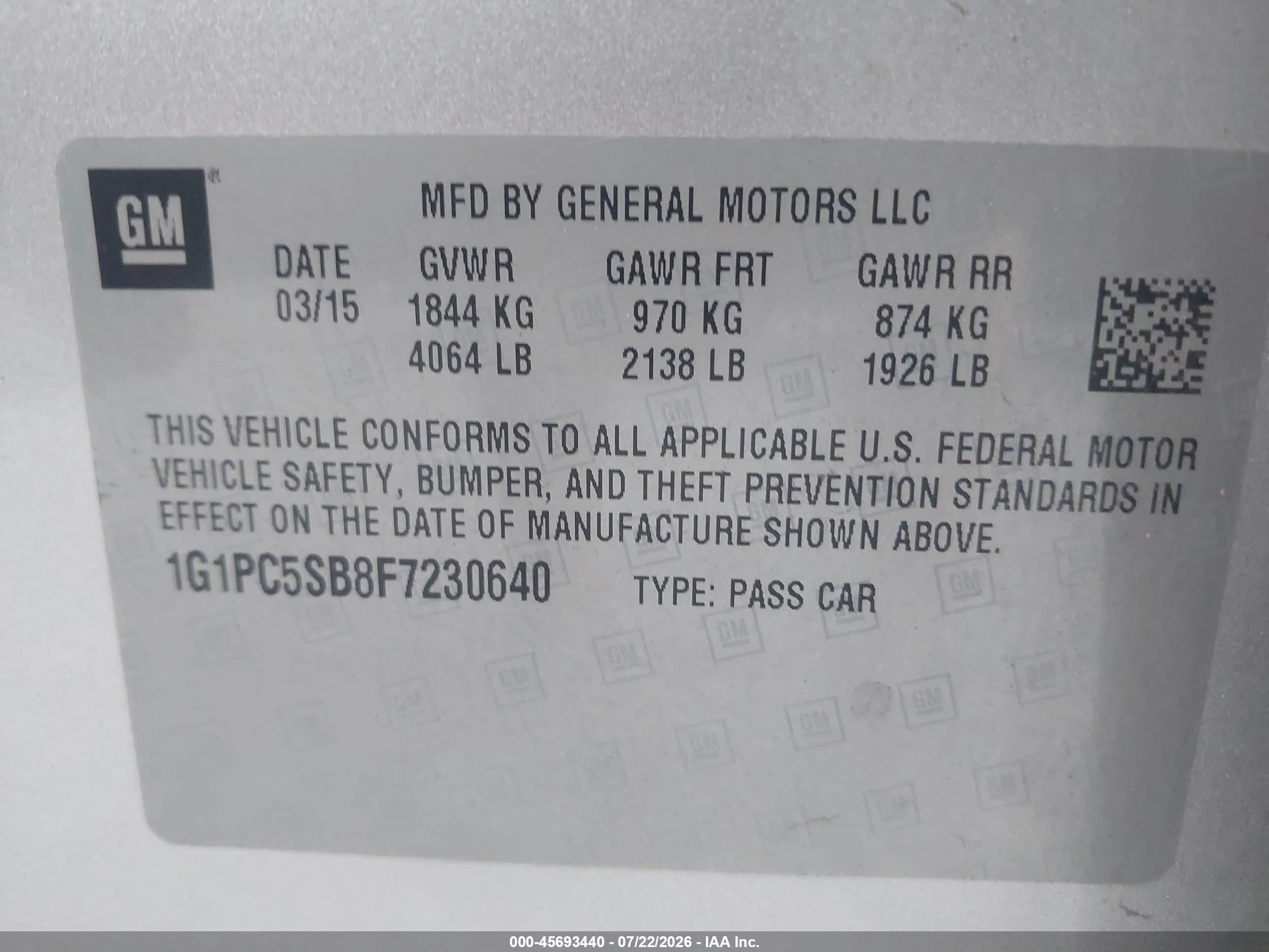 2015 Chevrolet Cruze 1lt Auto Silver vin: 1G1PC5SB8F7230640