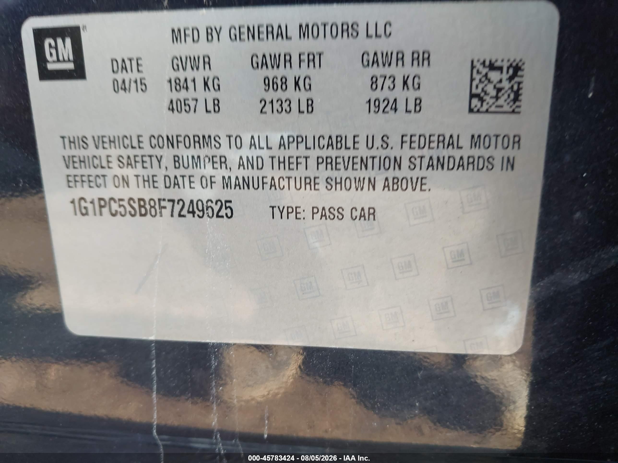 2015 Chevrolet Cruze 1lt Auto Dark Blue vin: 1G1PC5SB8F7249625