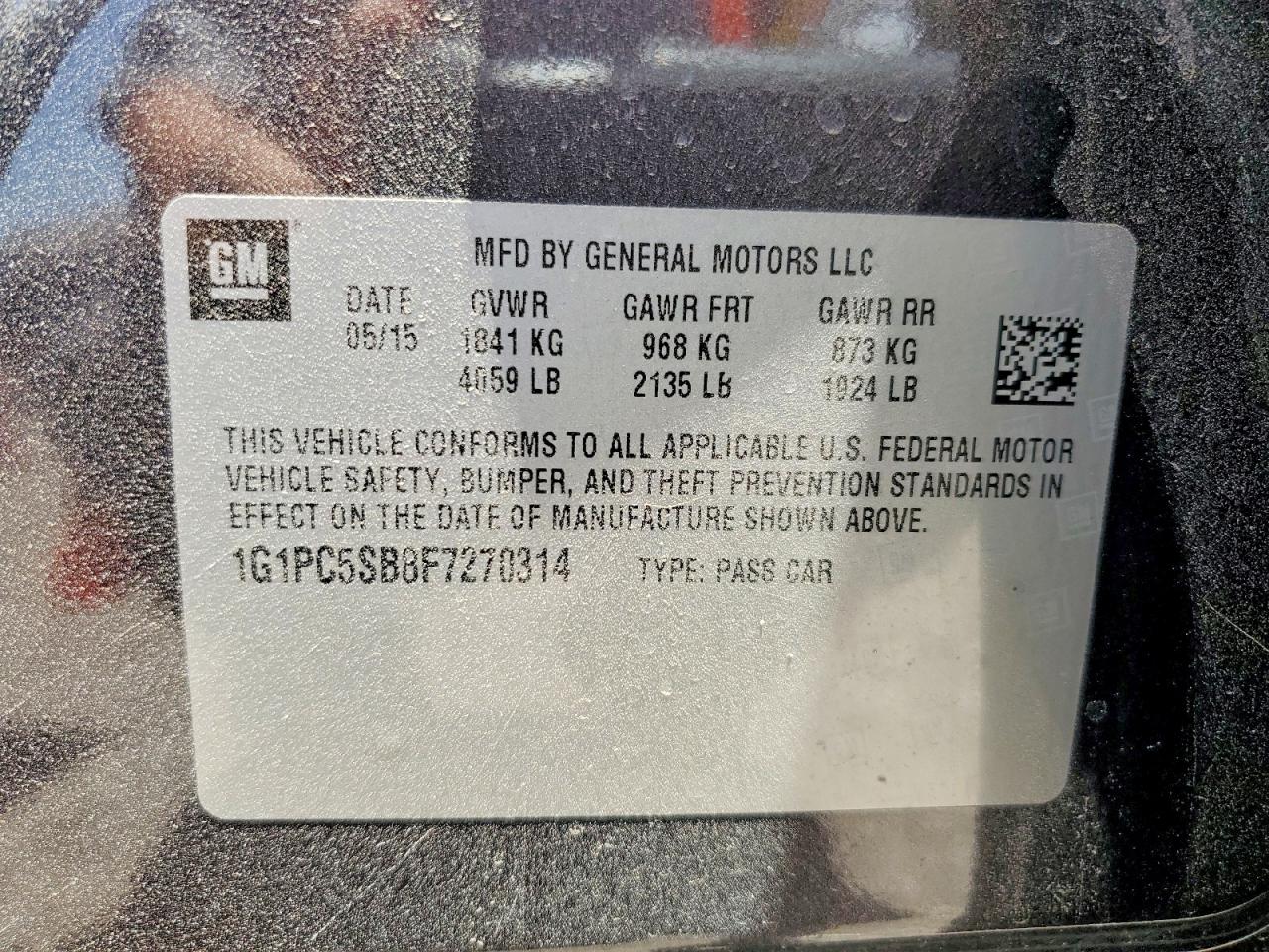 2015 Chevrolet Cruze Lt Gray vin: 1G1PC5SB8F7270314