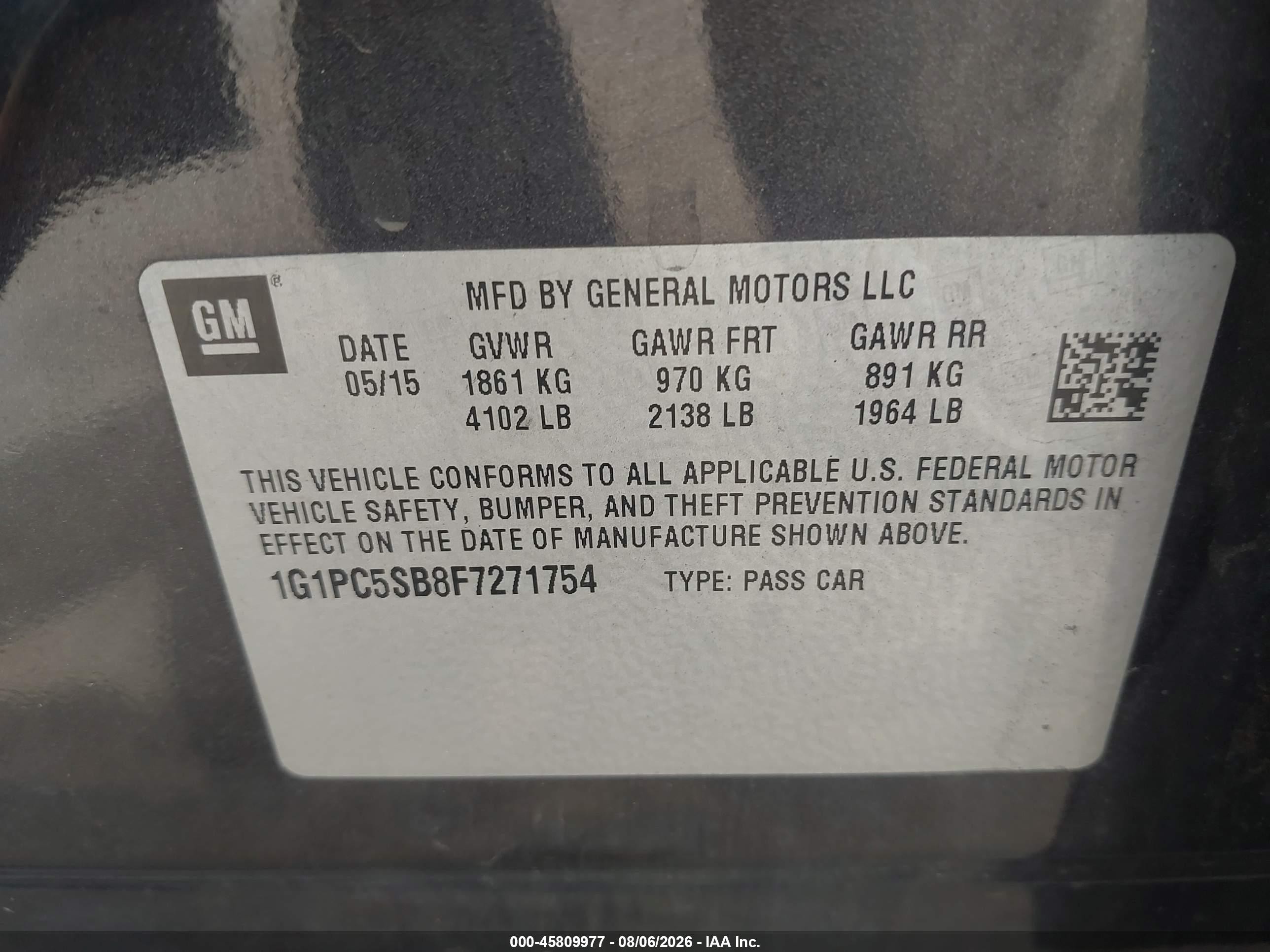 2015 Chevrolet Cruze 1lt Auto Gray vin: 1G1PC5SB8F7271754