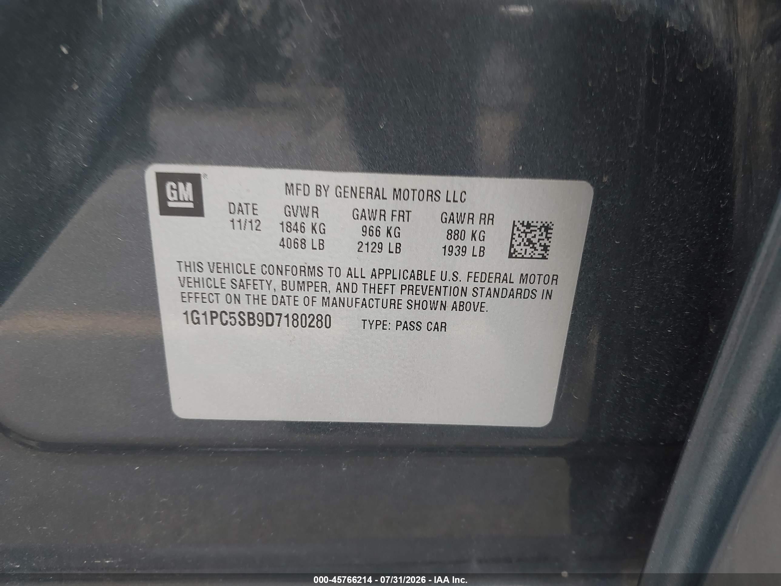 2013 Chevrolet Cruze 1lt Auto Gray vin: 1G1PC5SB9D7180280