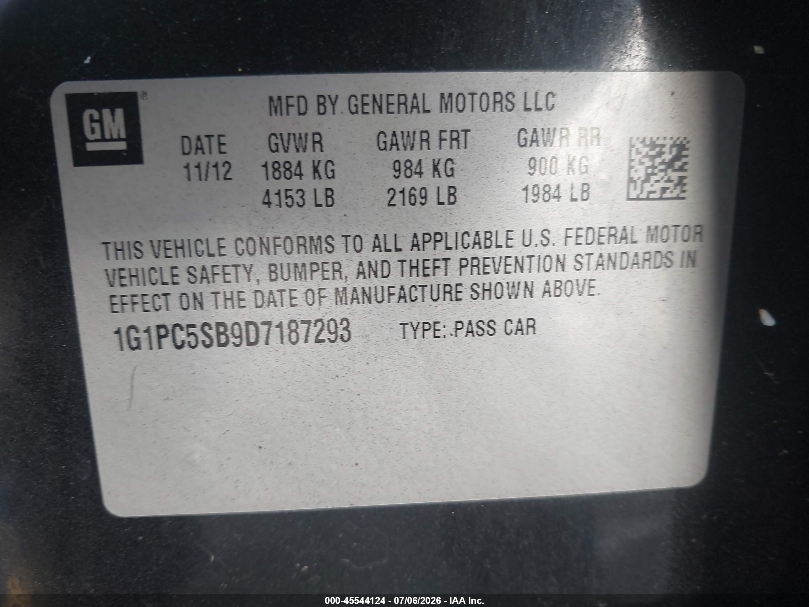 2013 Chevrolet Cruze 1lt Auto Black vin: 1G1PC5SB9D7187293