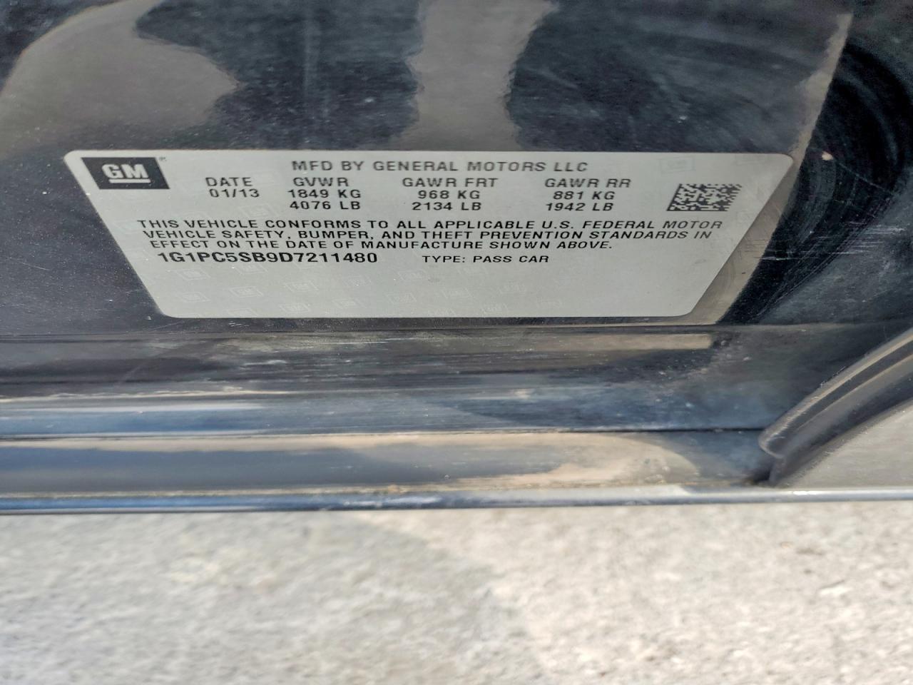 2013 Chevrolet Cruze Lt Black vin: 1G1PC5SB9D7211480