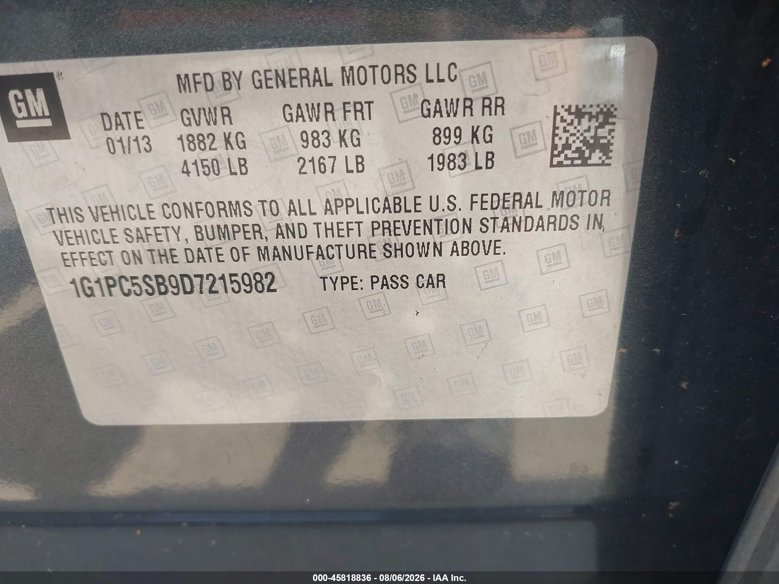 2013 Chevrolet Cruze 1lt Auto Gray vin: 1G1PC5SB9D7215982