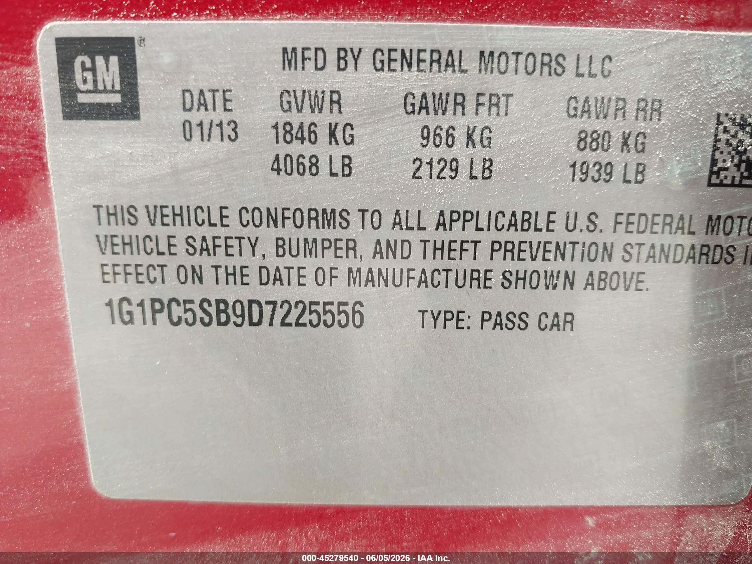 2013 Chevrolet Cruze 1lt Auto Red vin: 1G1PC5SB9D7225556