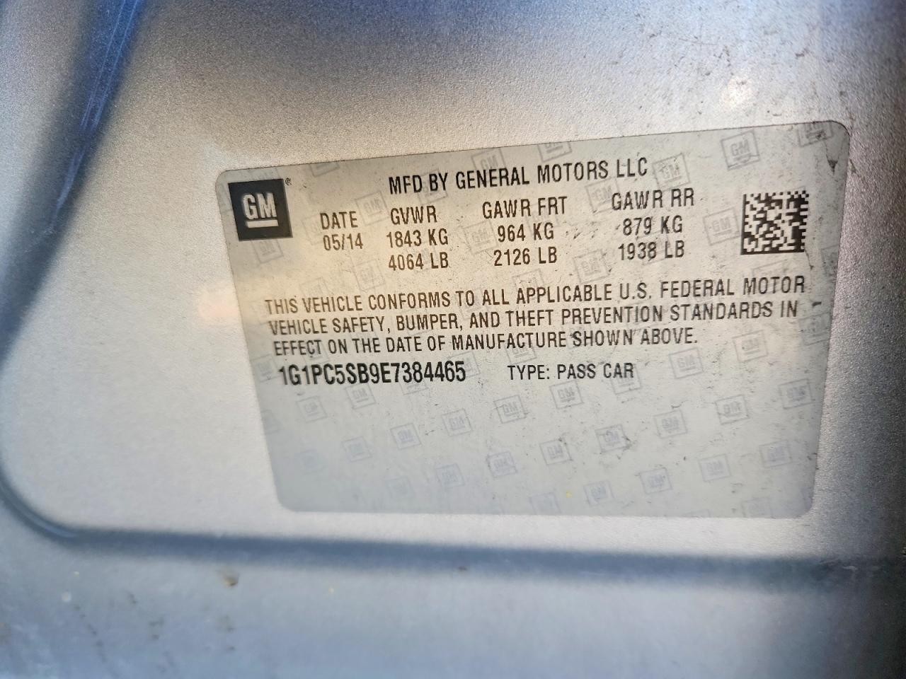2014 Chevrolet Cruze Lt Silver vin: 1G1PC5SB9E7384465