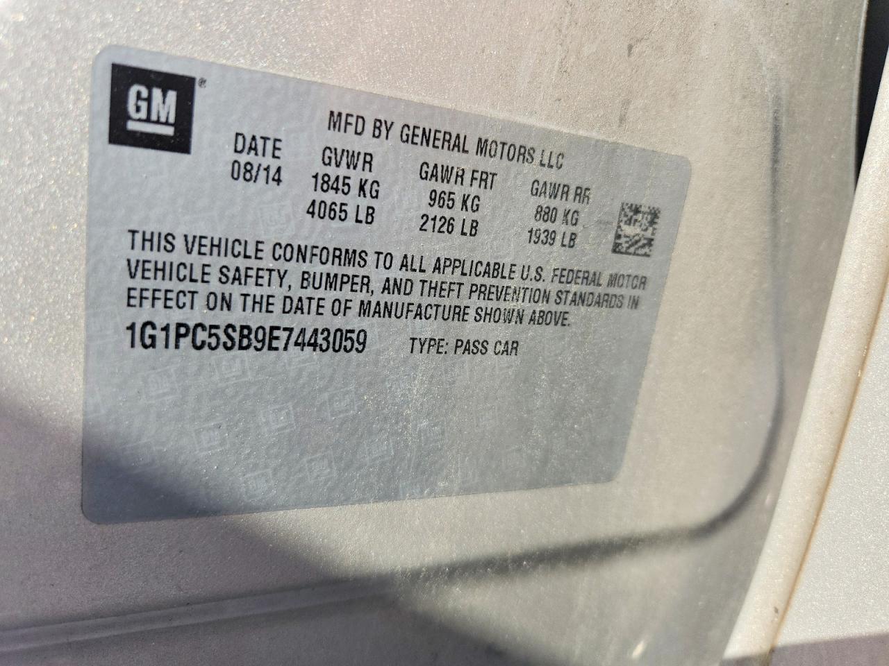 2014 Chevrolet Cruze Lt Silver vin: 1G1PC5SB9E7443059