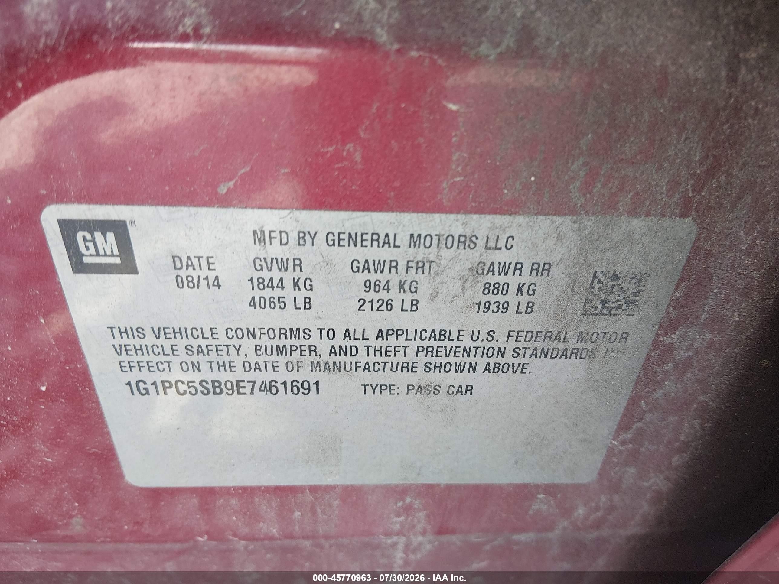 2014 Chevrolet Cruze 1lt Auto Красный vin: 1G1PC5SB9E7461691