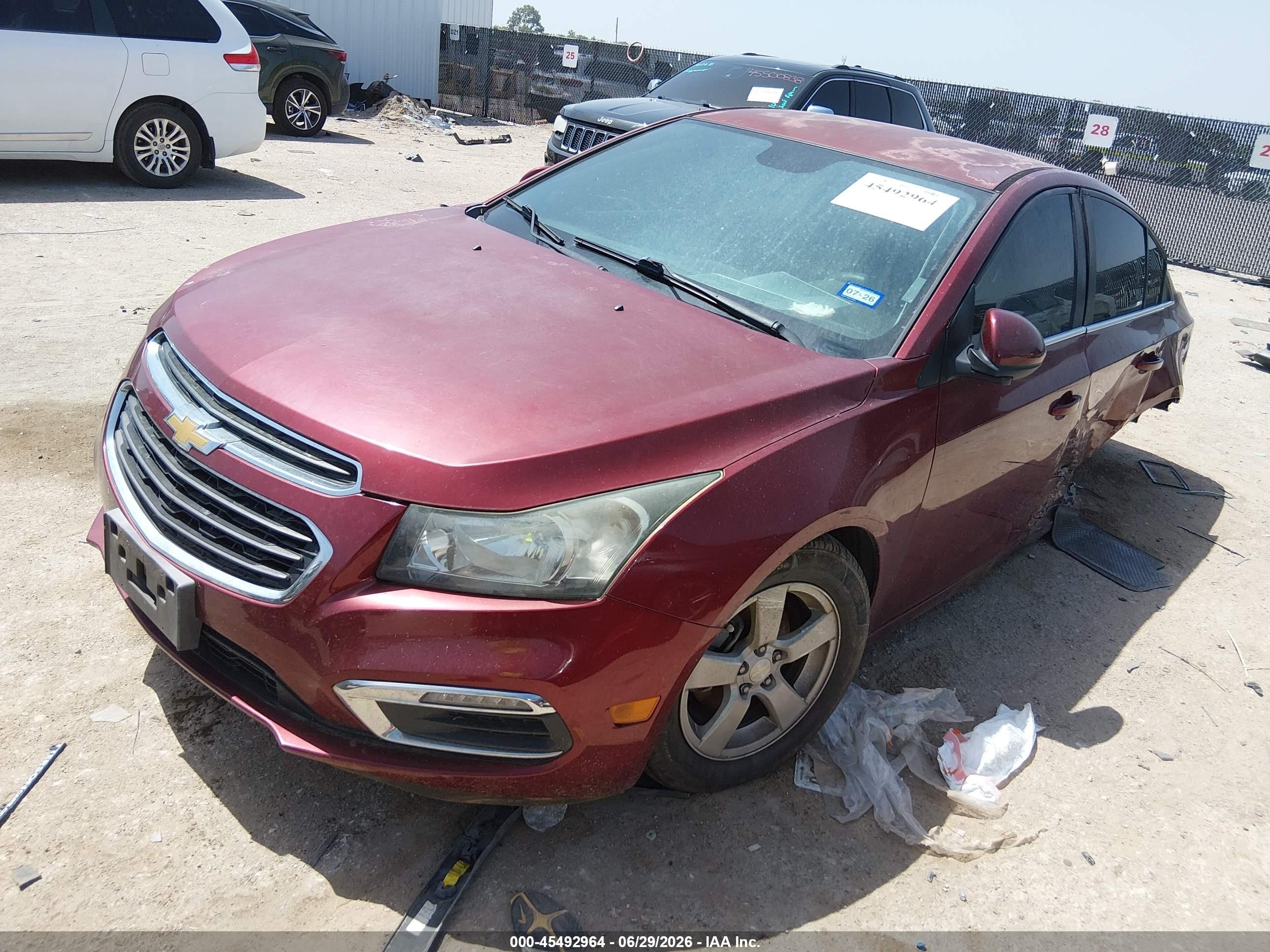 2015 Chevrolet Cruze 1lt Auto Red vin: 1G1PC5SB9F7148738