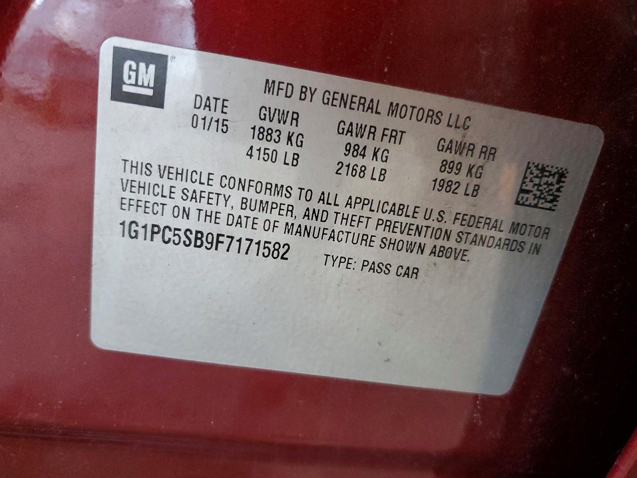 2015 Chevrolet Cruze Lt Maroon vin: 1G1PC5SB9F7171582