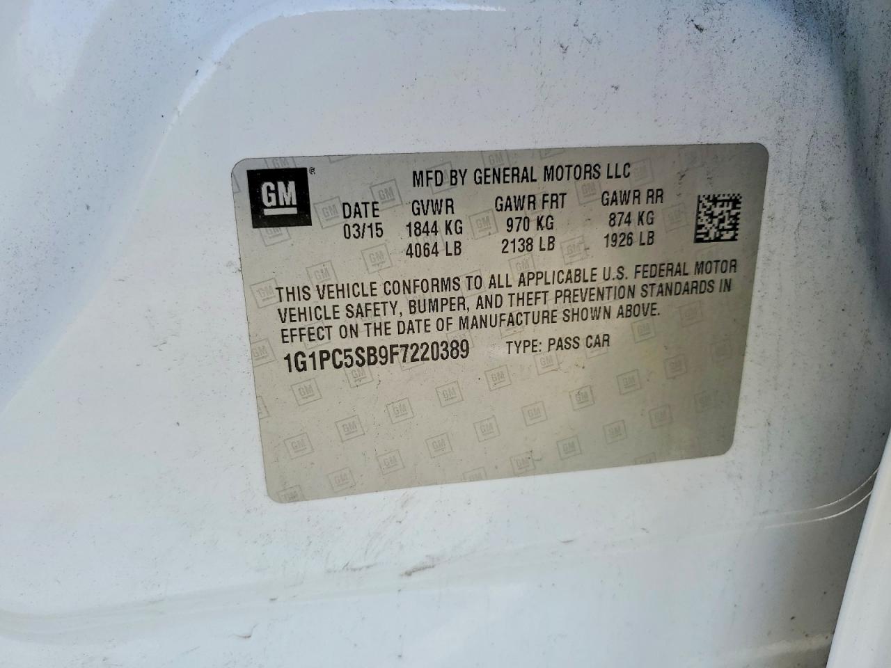 2015 Chevrolet Cruze Lt White vin: 1G1PC5SB9F7220389