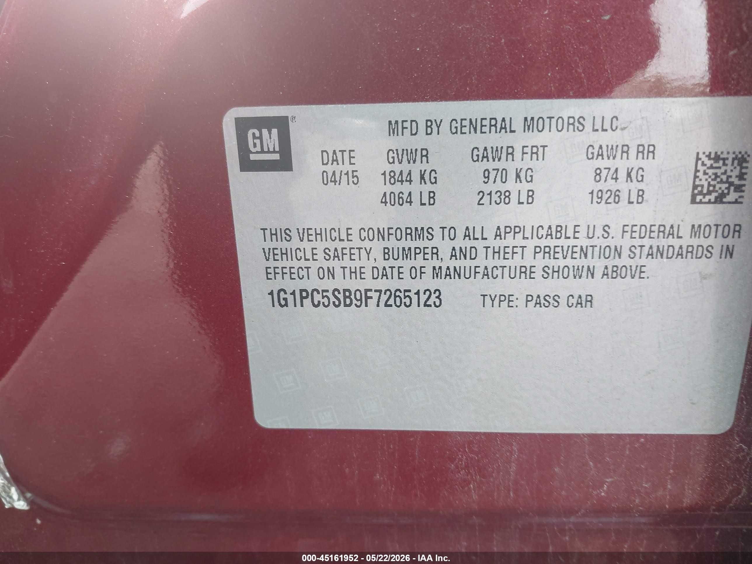 2015 Chevrolet Cruze 1lt Auto Burgundy vin: 1G1PC5SB9F7265123