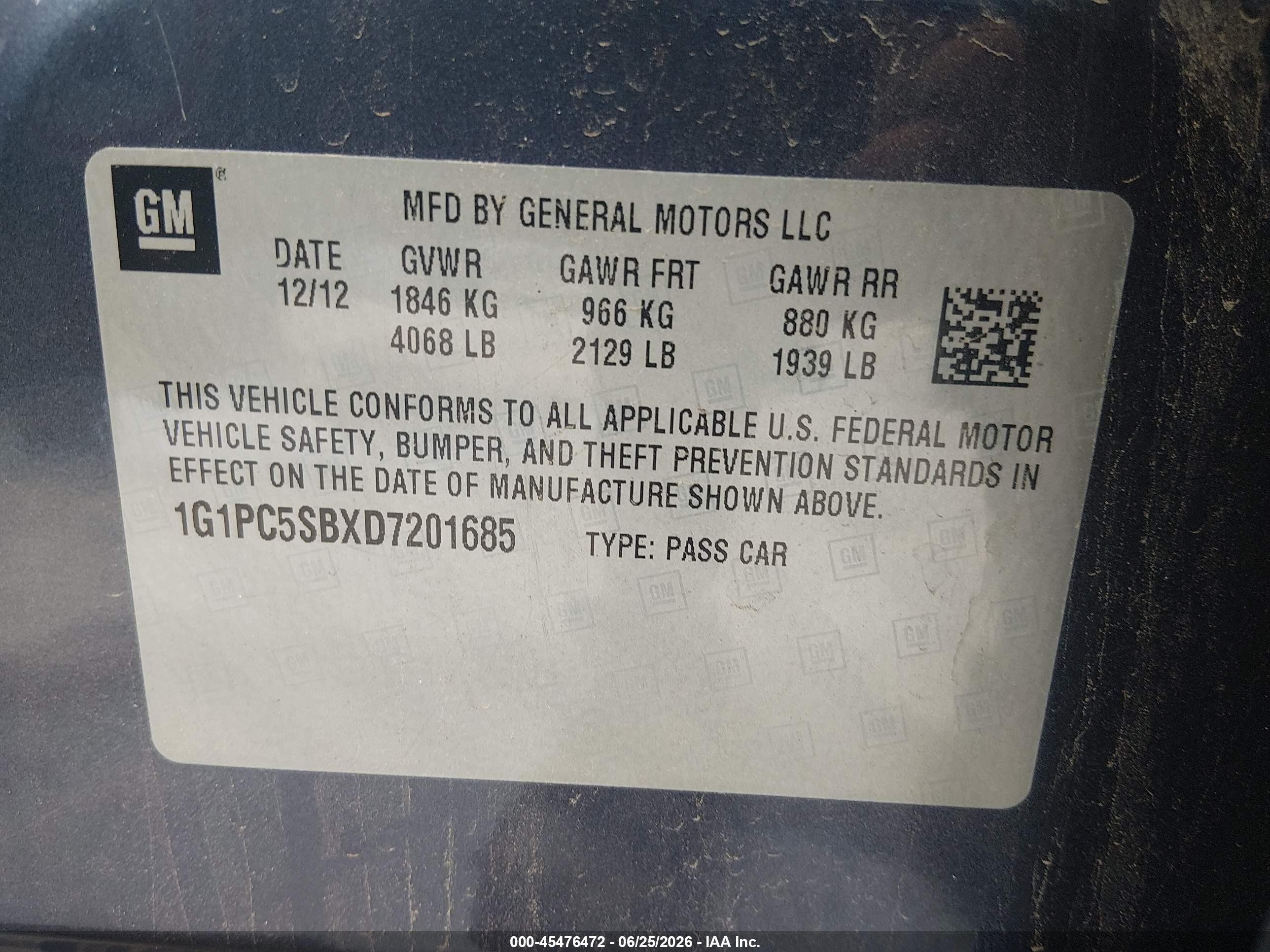 2013 Chevrolet Cruze 1lt Auto Серый vin: 1G1PC5SBXD7201685