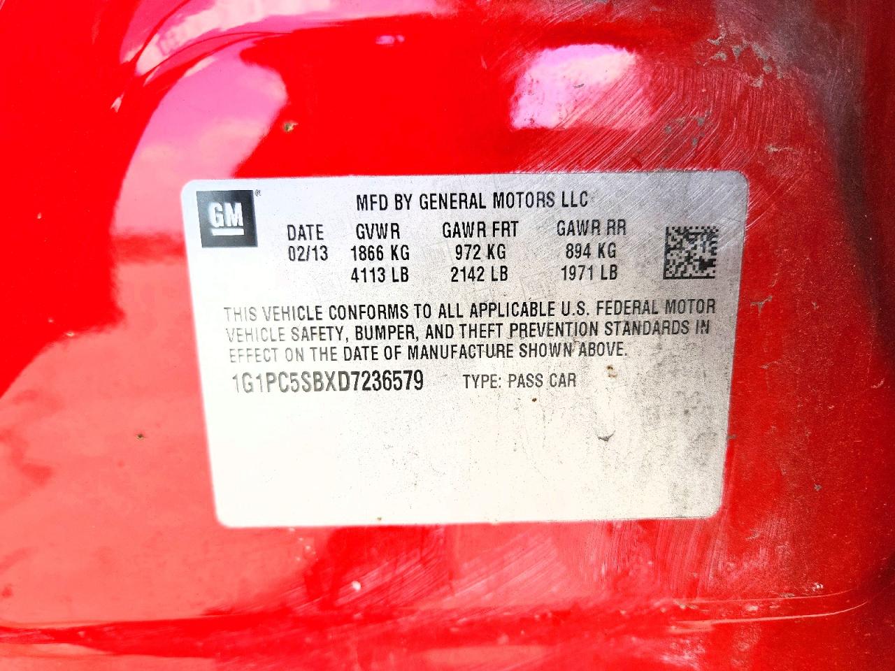 2013 Chevrolet Cruze Lt Red vin: 1G1PC5SBXD7236579