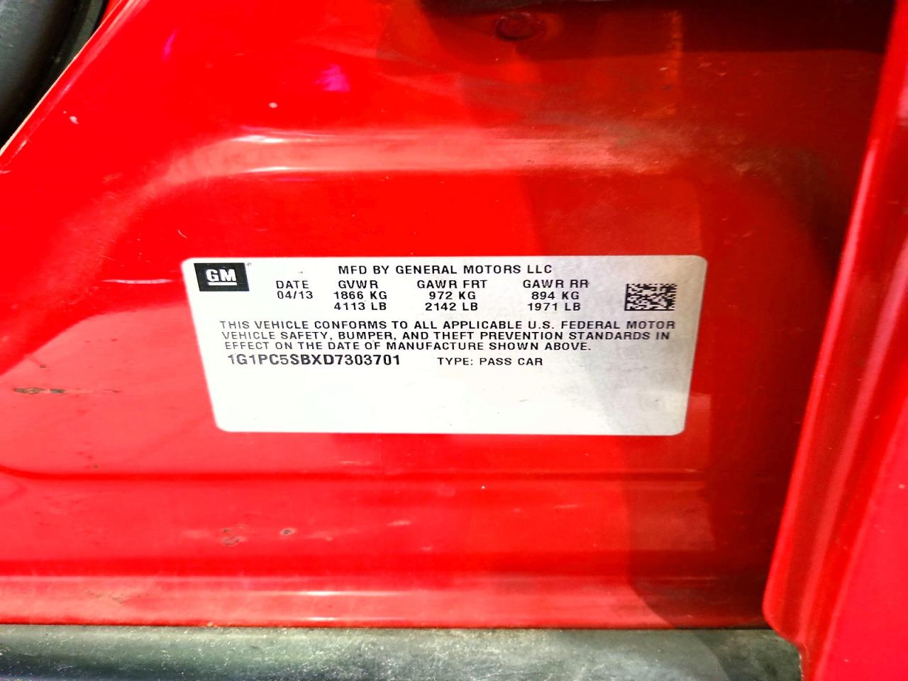 2013 Chevrolet Cruze Red vin: 1G1PC5SBXD7303701