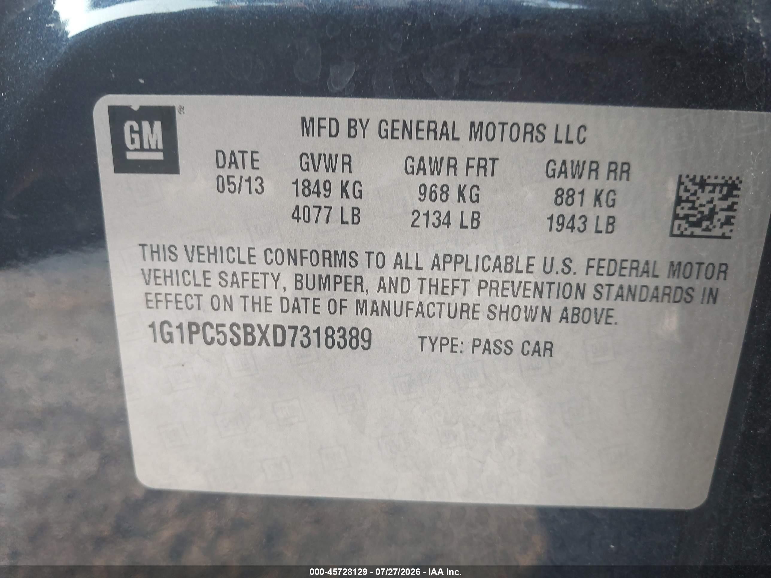 2013 Chevrolet Cruze 1lt Auto Black vin: 1G1PC5SBXD7318389