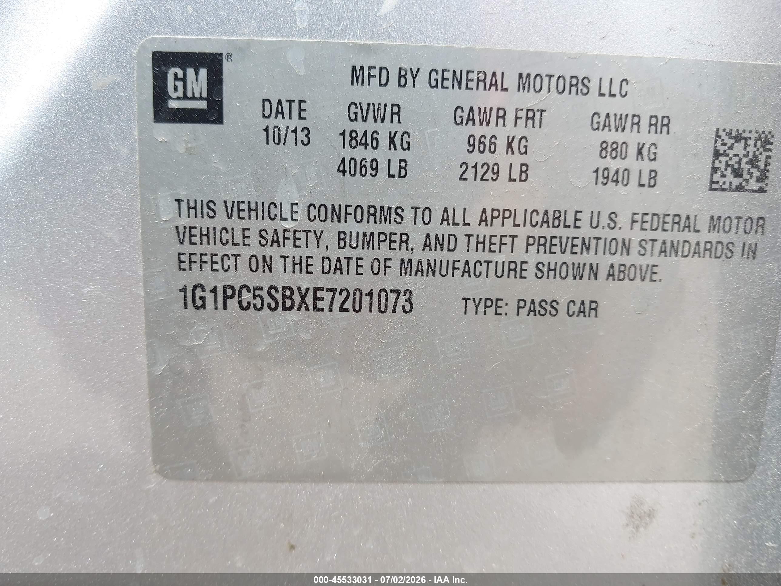 2014 Chevrolet Cruze 1lt Auto Silver vin: 1G1PC5SBXE7201073