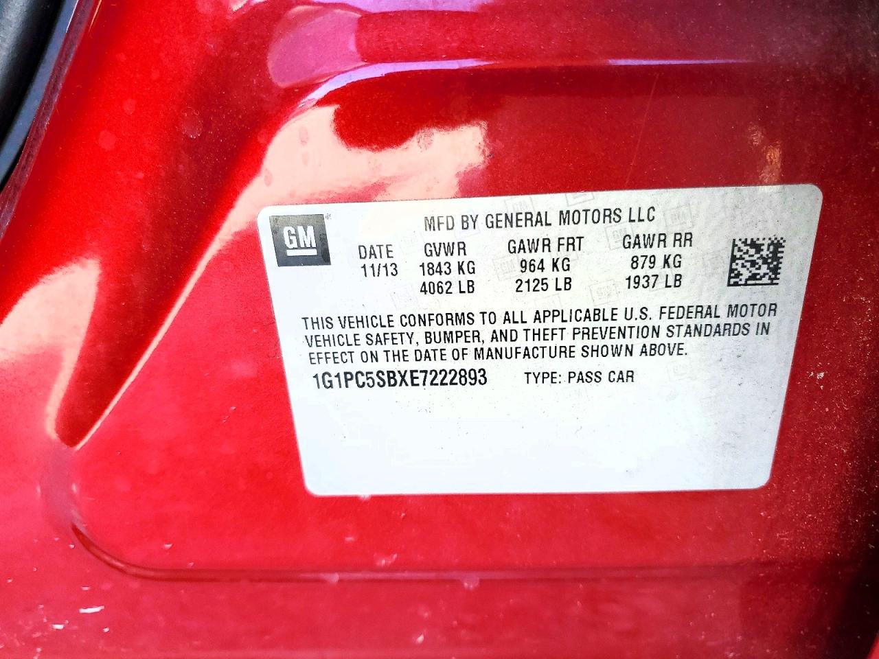 2014 Chevrolet Cruze Lt Red vin: 1G1PC5SBXE7222893