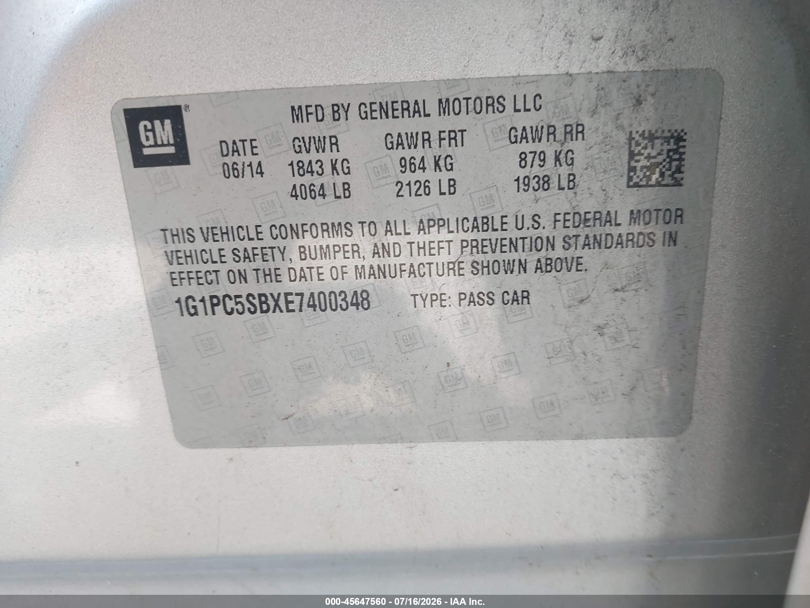 2014 Chevrolet Cruze 1lt Auto Silver vin: 1G1PC5SBXE7400348
