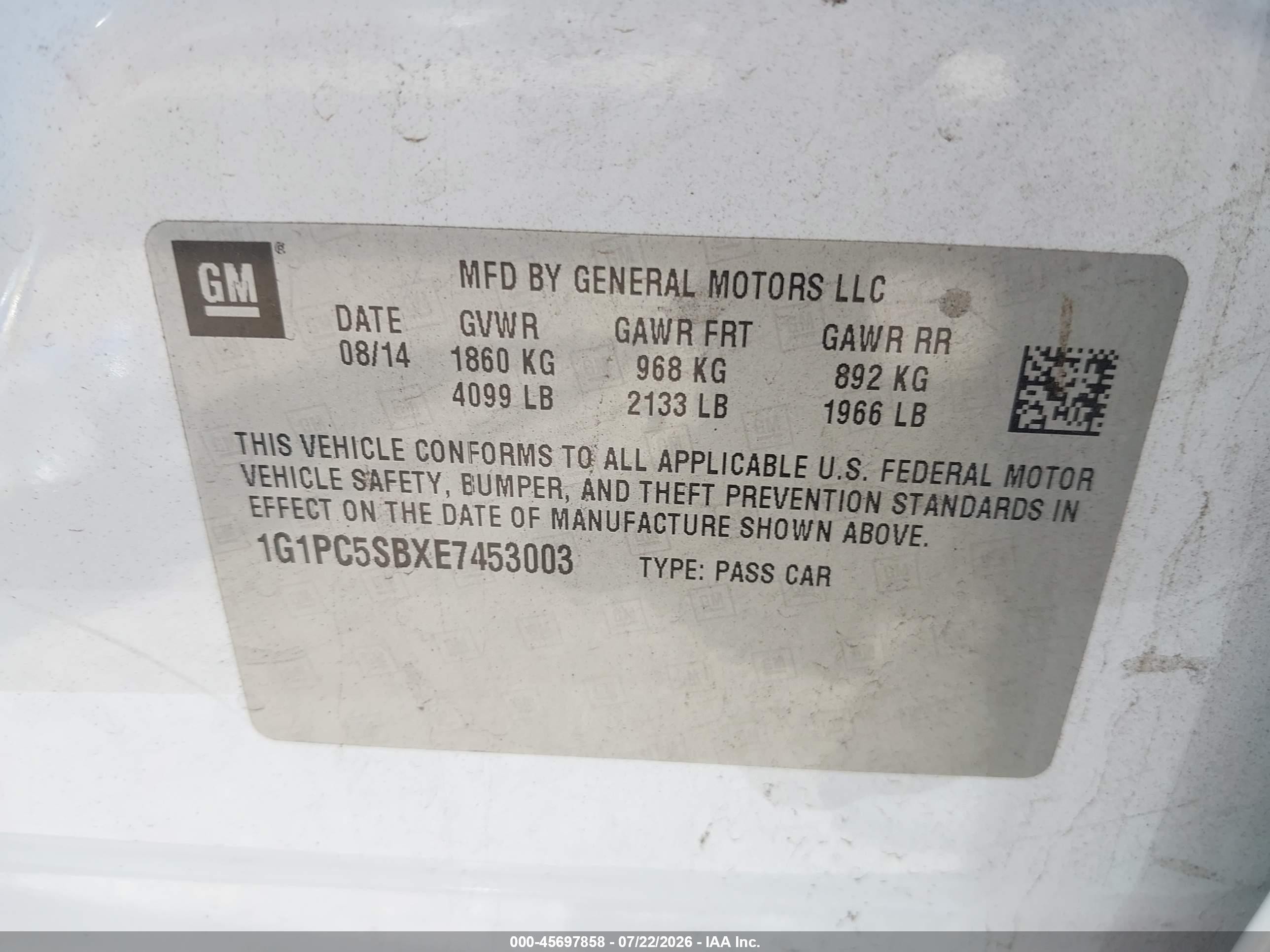 2014 Chevrolet Cruze 1lt Auto White vin: 1G1PC5SBXE7453003
