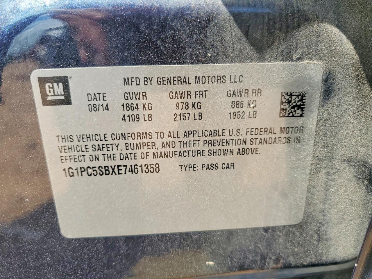 2014 Chevrolet Cruze Lt Blue vin: 1G1PC5SBXE7461358