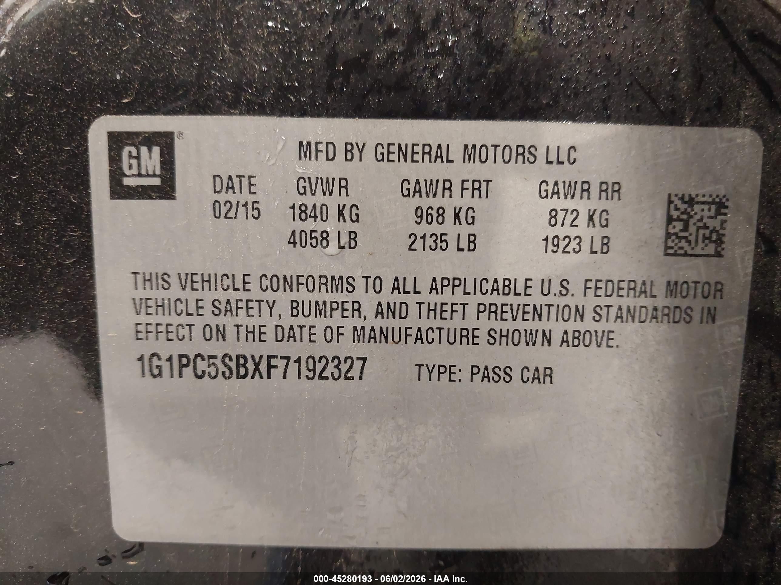 2015 Chevrolet Cruze 1lt Auto Black vin: 1G1PC5SBXF7192327