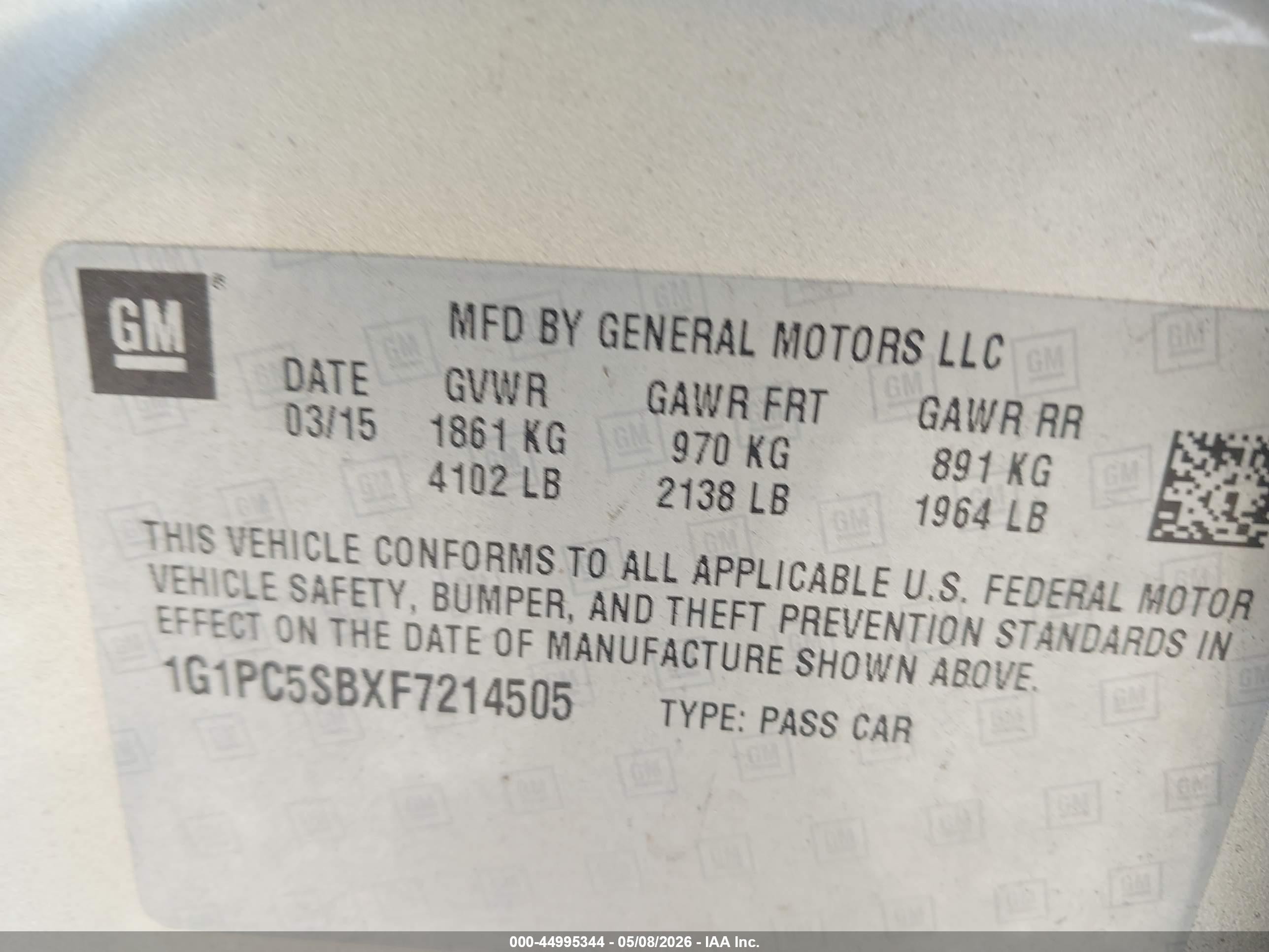 2015 Chevrolet Cruze 1lt Auto Tan vin: 1G1PC5SBXF7214505