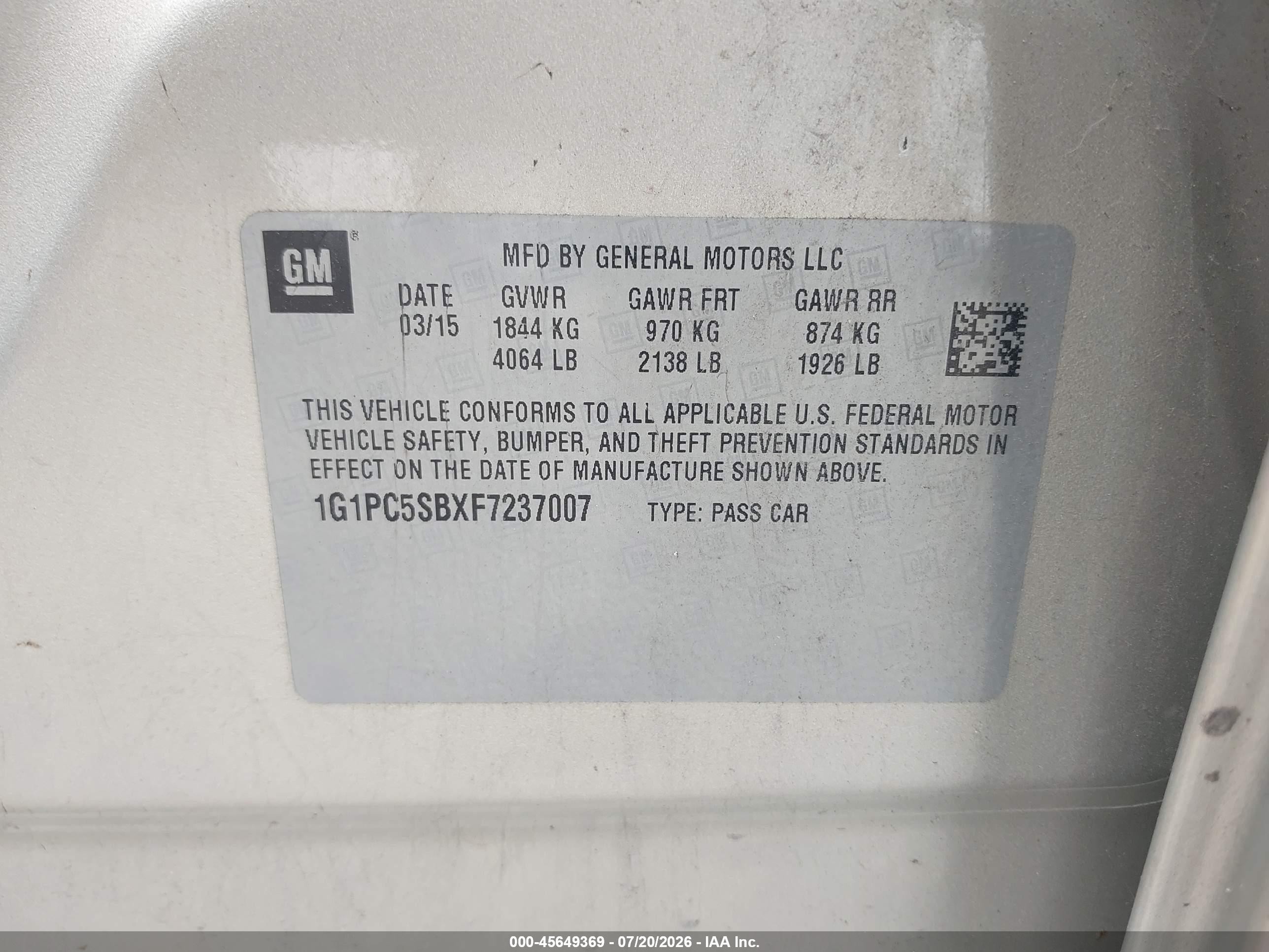 2015 Chevrolet Cruze 1lt Auto Желто-коричневый vin: 1G1PC5SBXF7237007