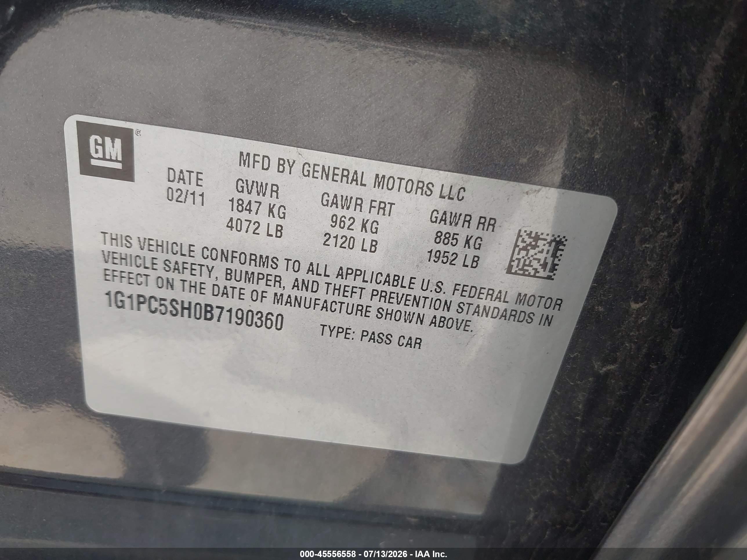 2011 Chevrolet Cruze Ls Серый vin: 1G1PC5SH0B7190360