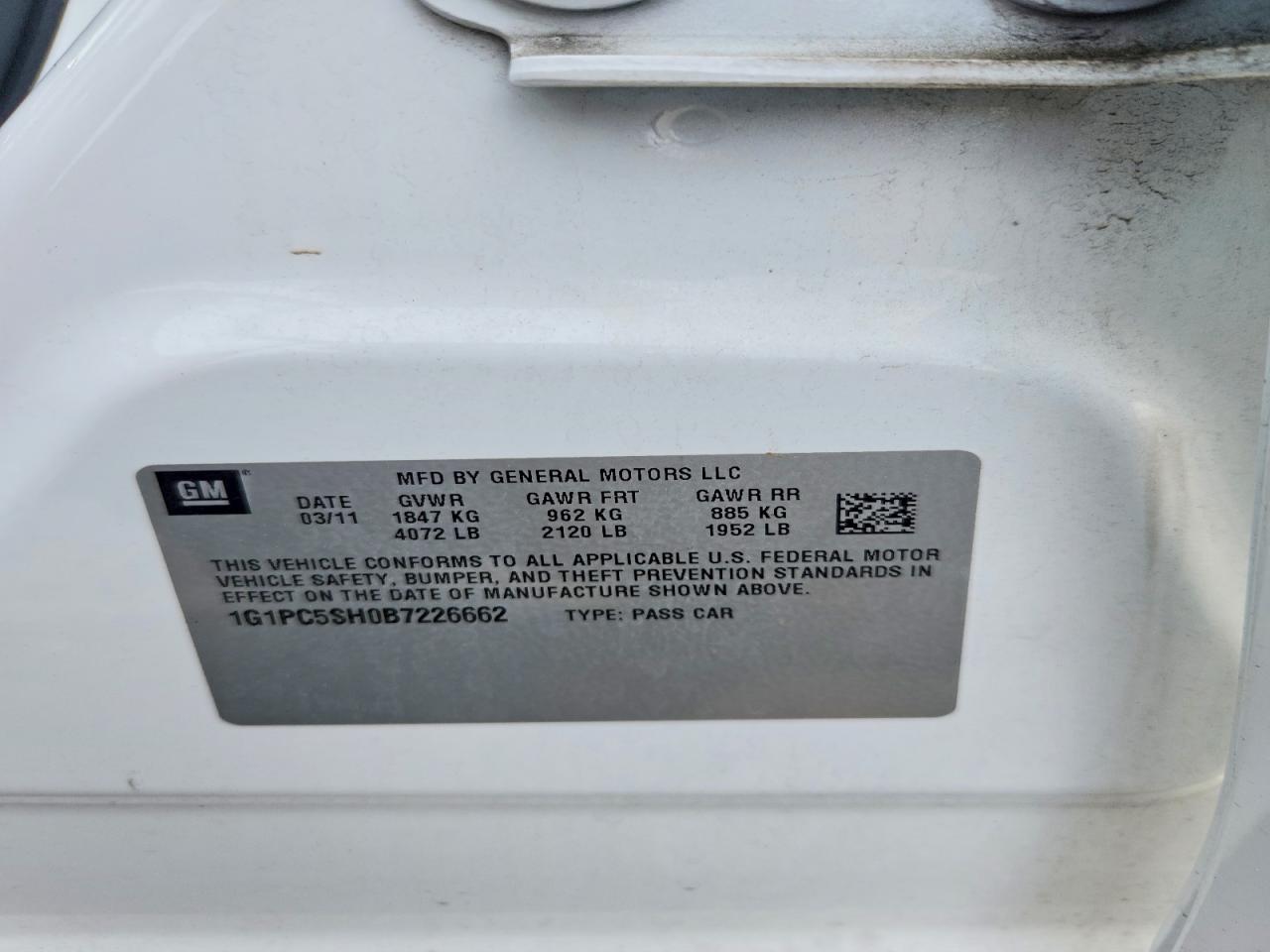 2011 Chevrolet Cruze Ls White vin: 1G1PC5SH0B7226662