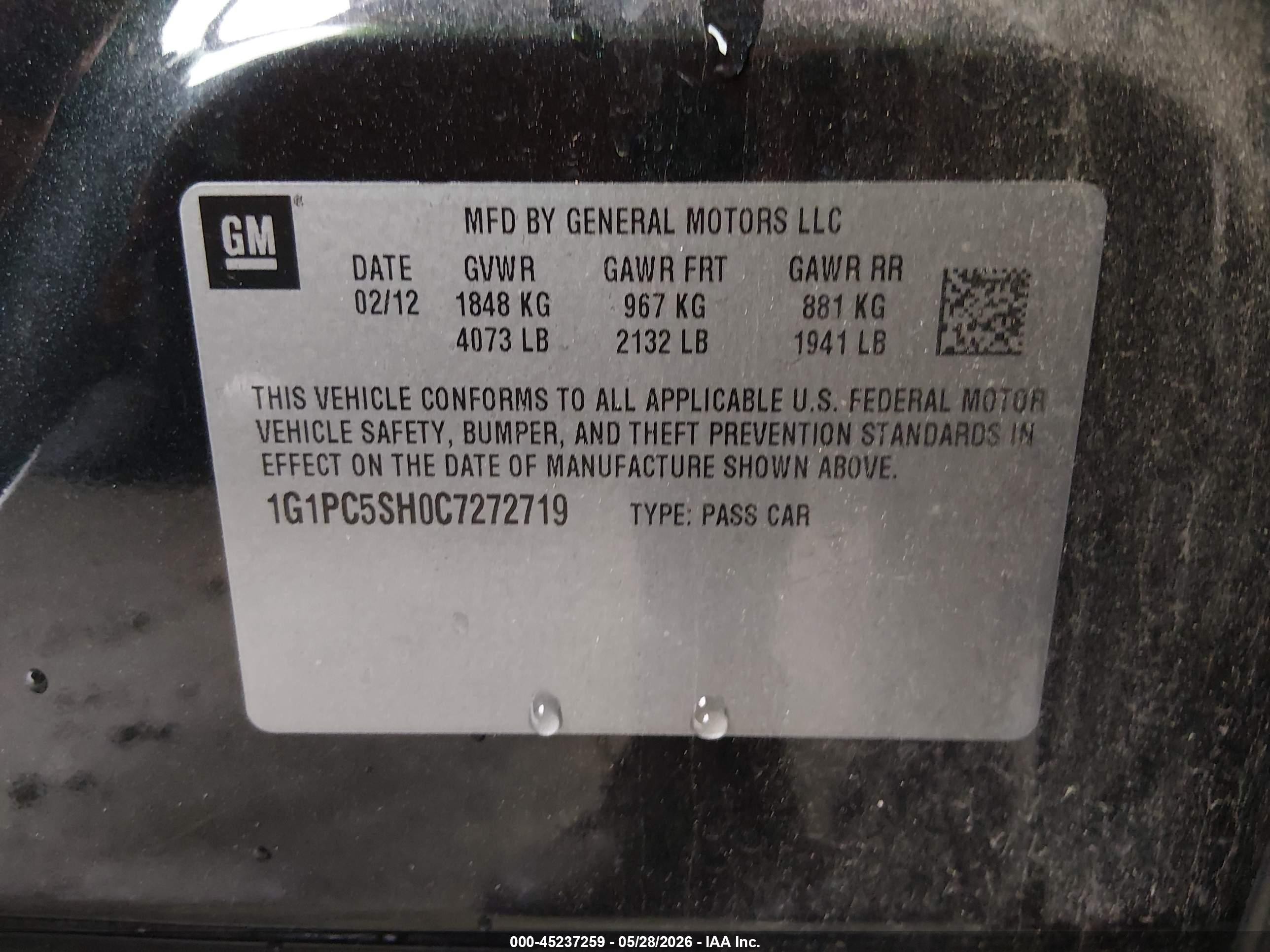 2012 Chevrolet Cruze Ls Black vin: 1G1PC5SH0C7272719