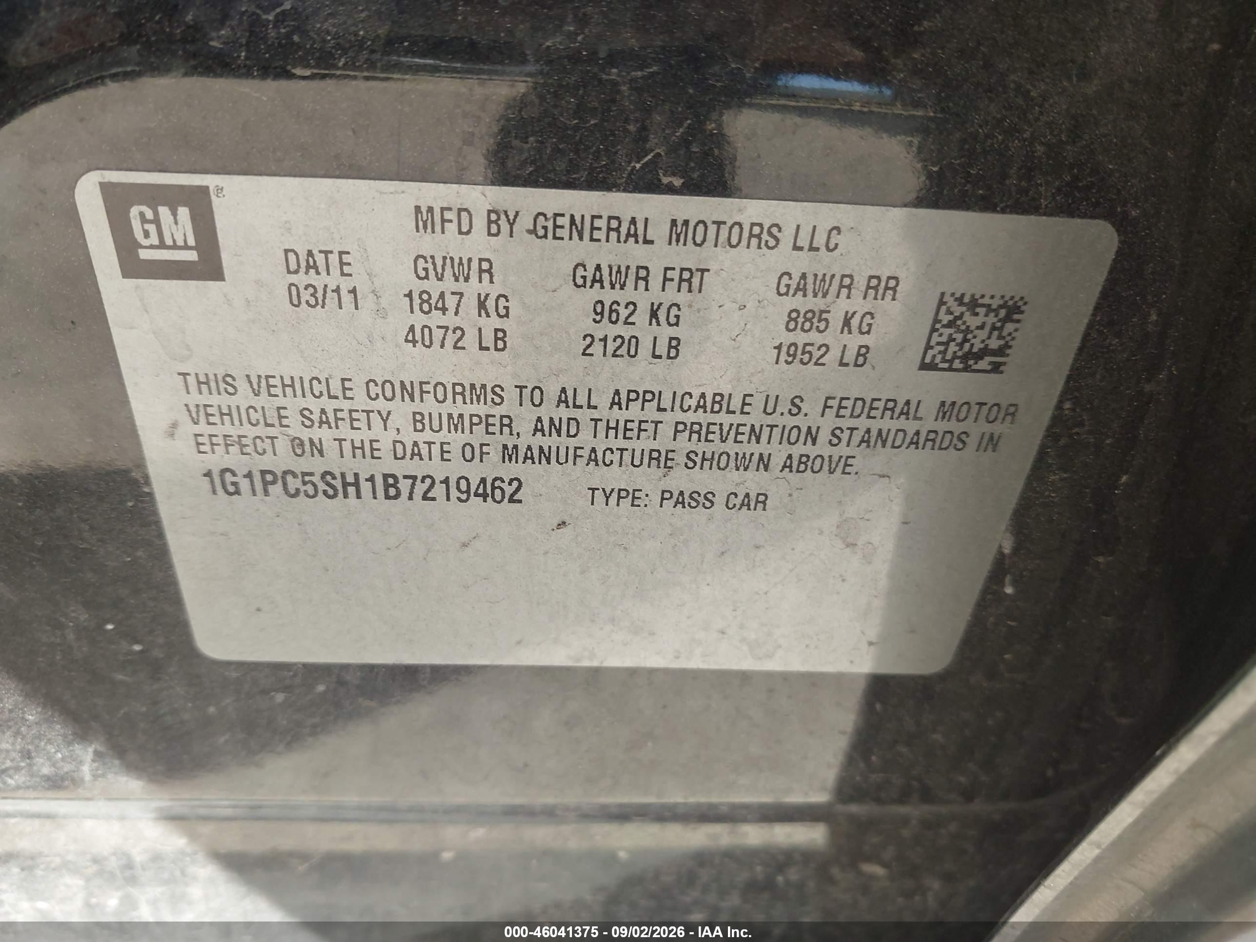 2011 Chevrolet Cruze Ls Black vin: 1G1PC5SH1B7219462
