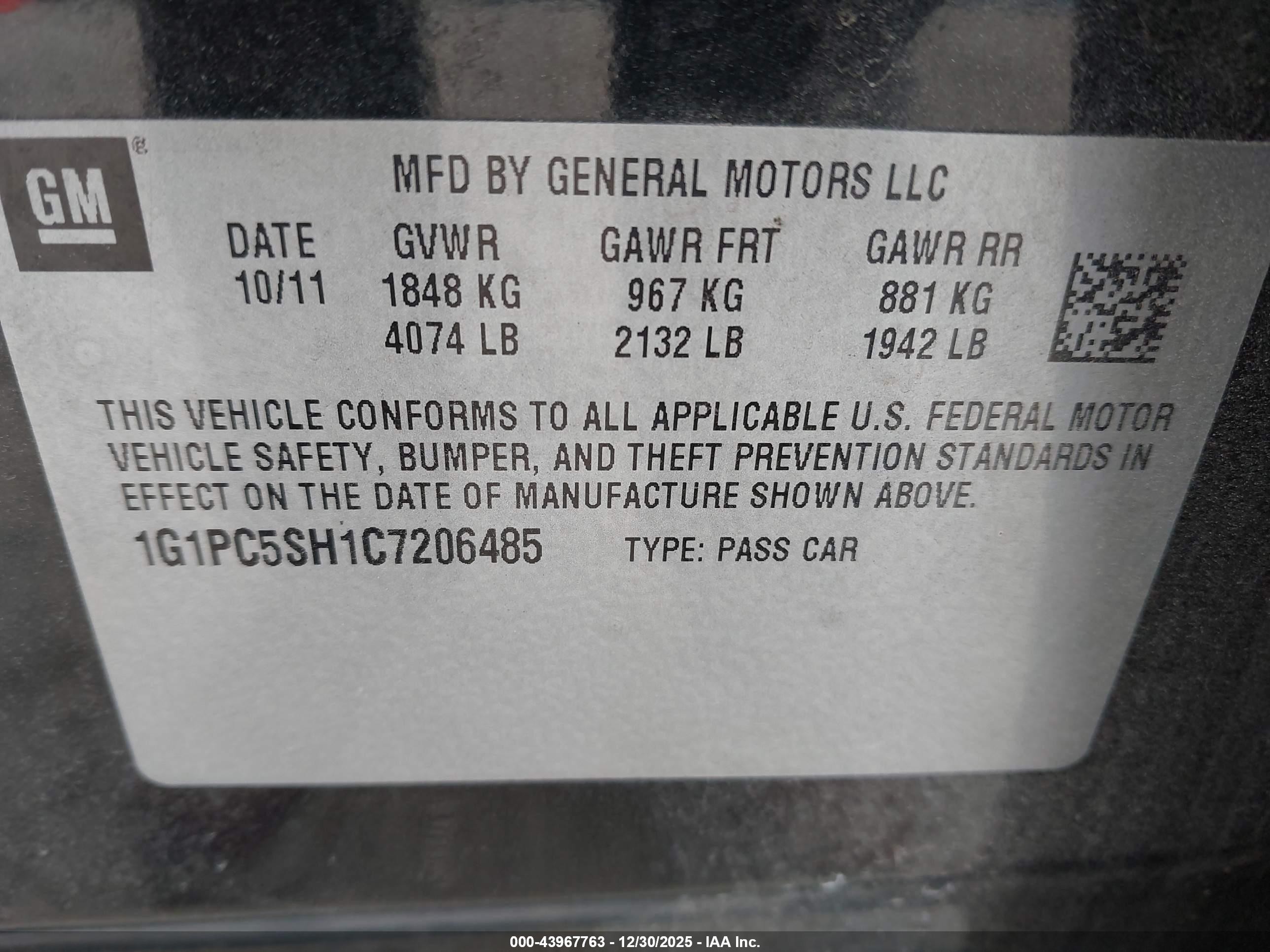 2012 Chevrolet Cruze Ls Black vin: 1G1PC5SH1C7206485