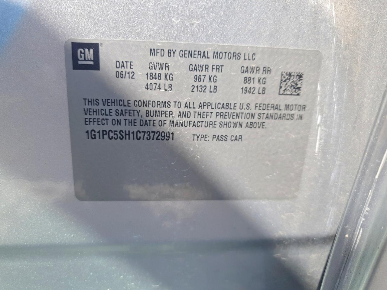 2012 Chevrolet Cruze Silver vin: 1G1PC5SH1C7372991