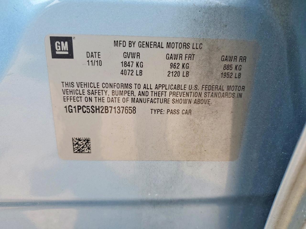 2011 Chevrolet Cruze Ls Blue vin: 1G1PC5SH2B7137658