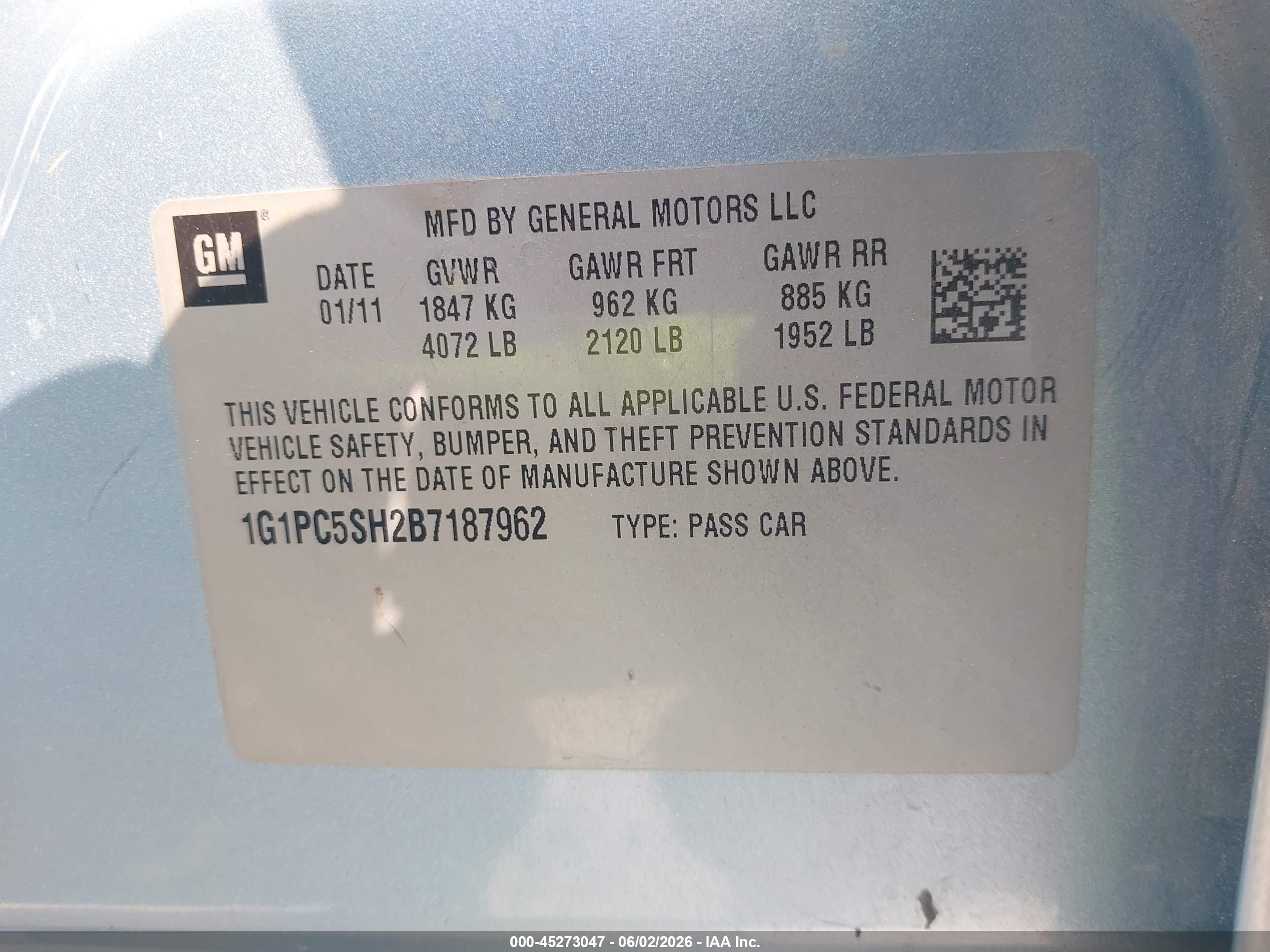 2011 Chevrolet Cruze Ls Blue vin: 1G1PC5SH2B7187962