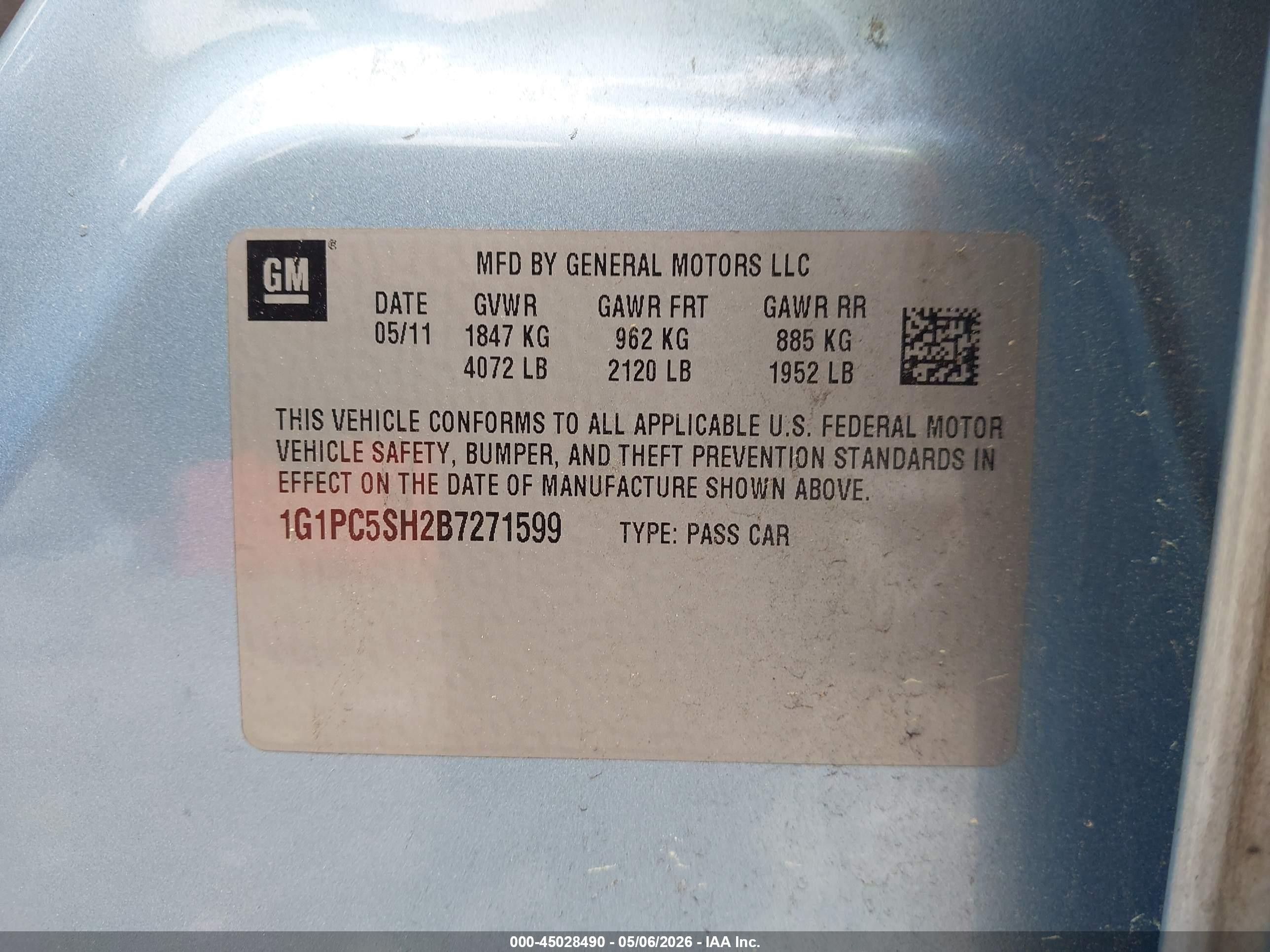2011 Chevrolet Cruze Ls Light Blue vin: 1G1PC5SH2B7271599