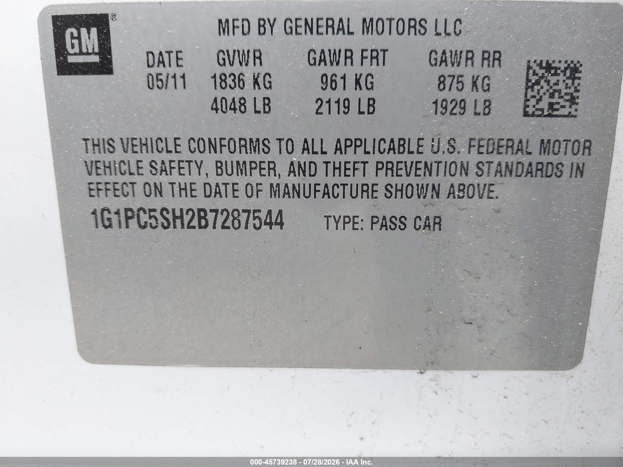 2011 Chevrolet Cruze Ls White vin: 1G1PC5SH2B7287544