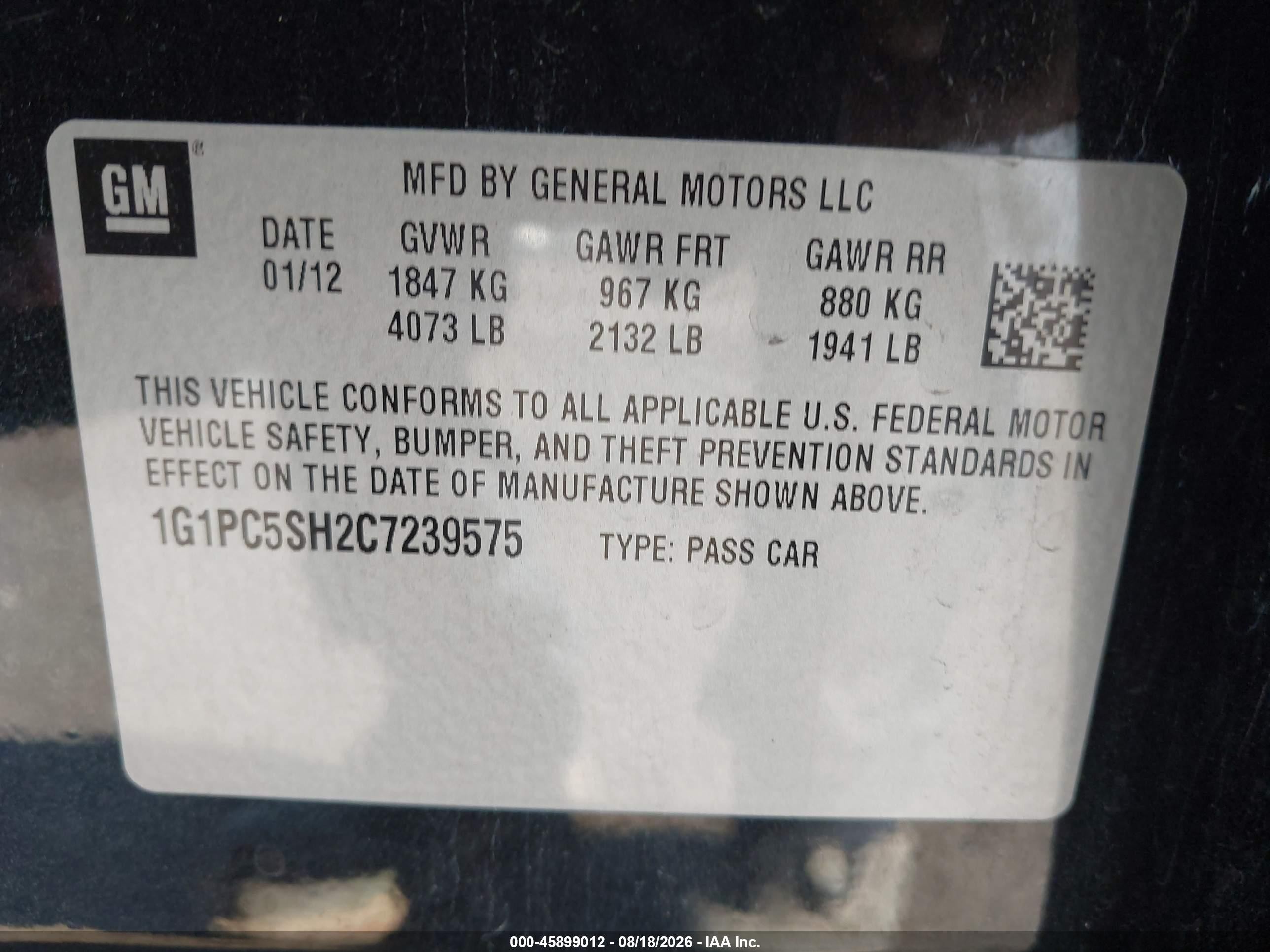 2012 Chevrolet Cruze Ls Черный vin: 1G1PC5SH2C7239575
