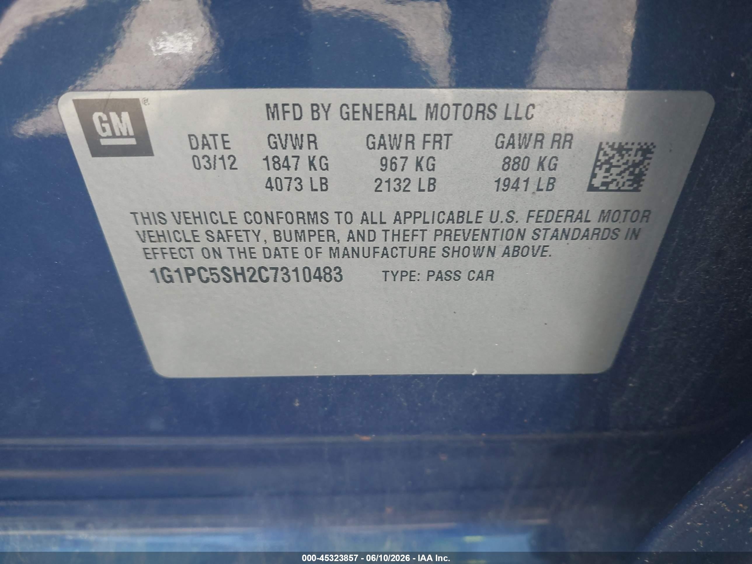 2012 Chevrolet Cruze Ls Синий vin: 1G1PC5SH2C7310483