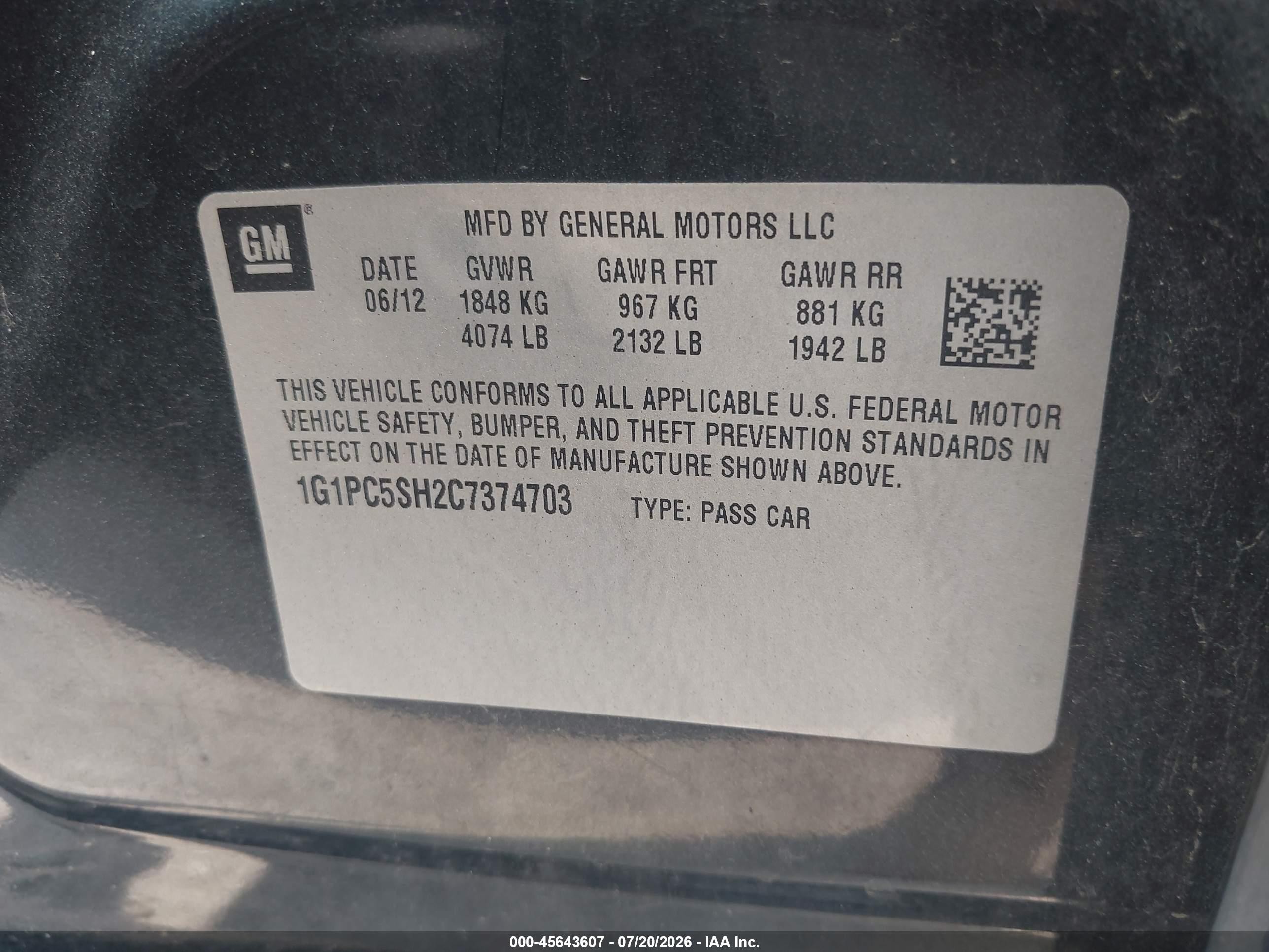 2012 Chevrolet Cruze Ls Black vin: 1G1PC5SH2C7374703
