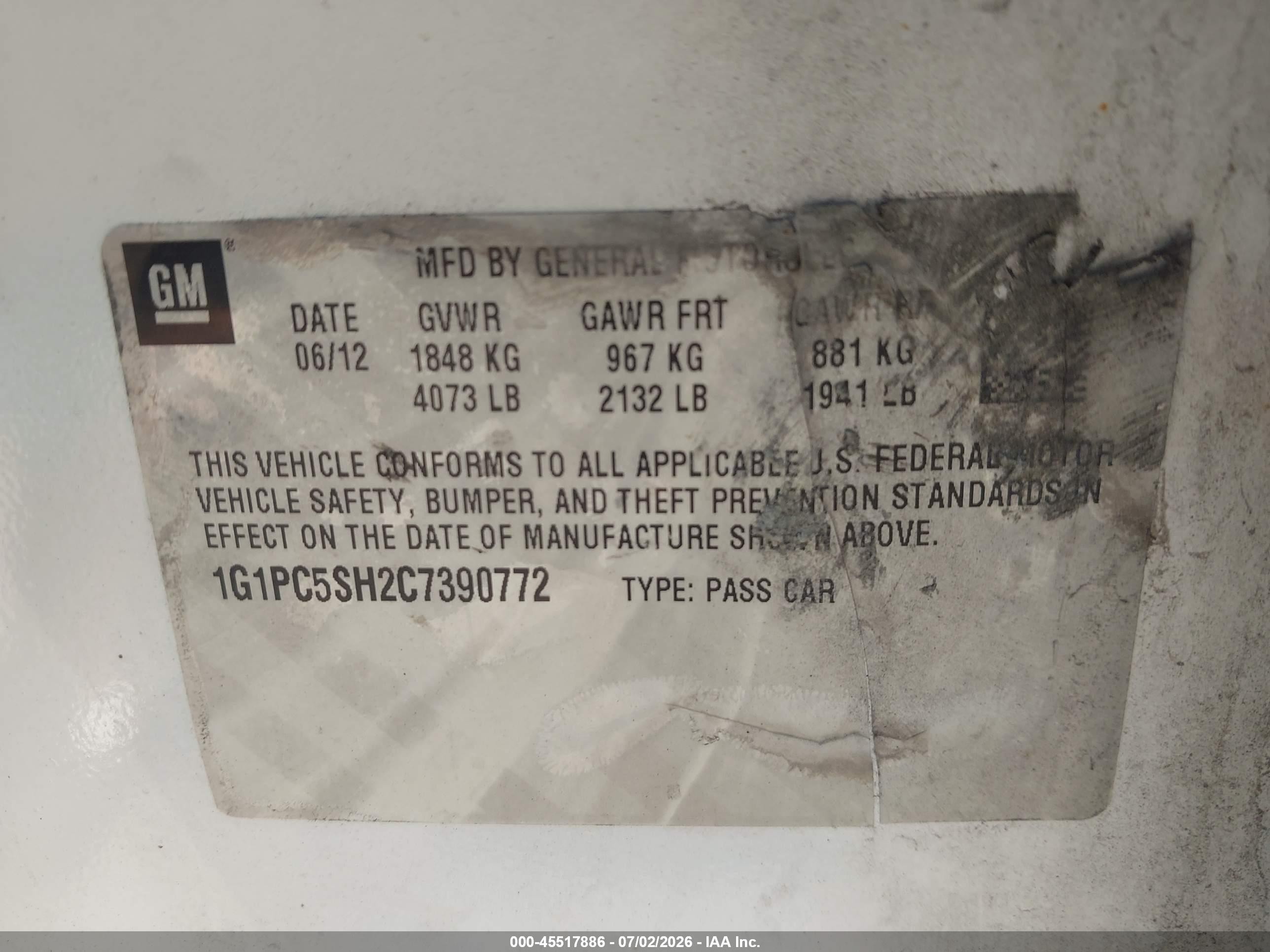 2012 Chevrolet Cruze Ls White vin: 1G1PC5SH2C7390772