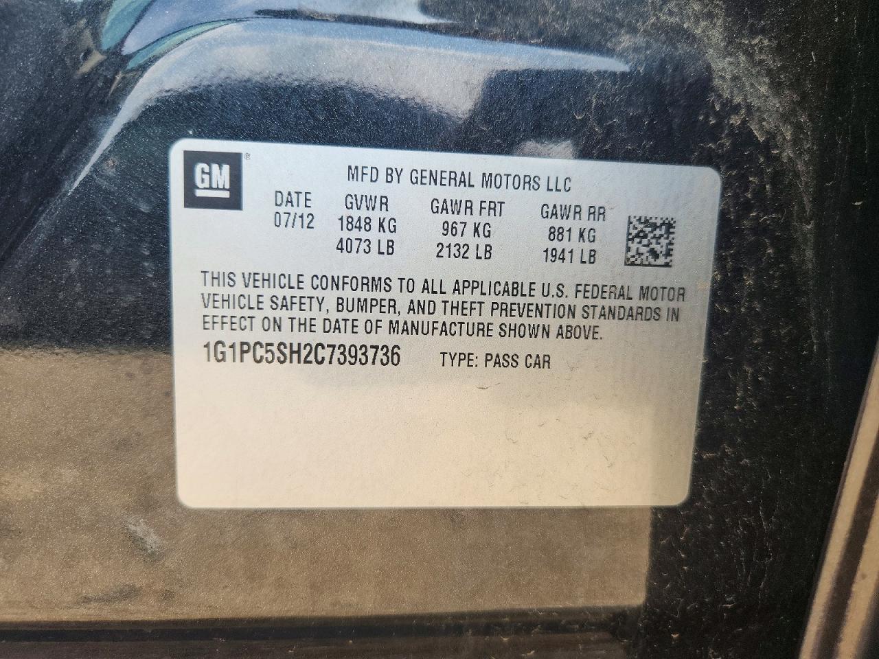 2012 Chevrolet Cruze Ls Black vin: 1G1PC5SH2C7393736