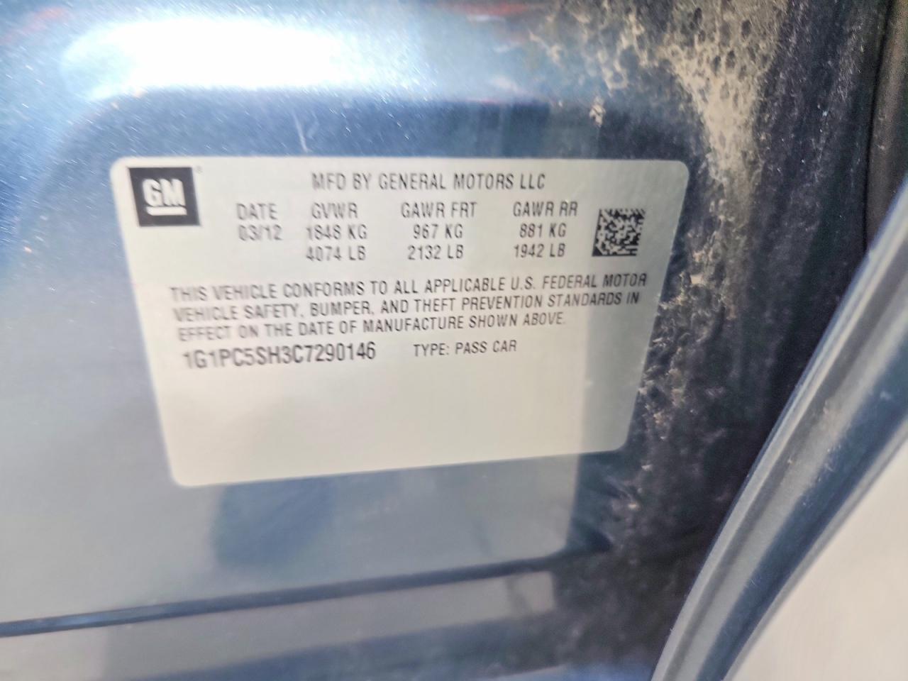 2012 Chevrolet Cruze Ls Teal vin: 1G1PC5SH3C7290146